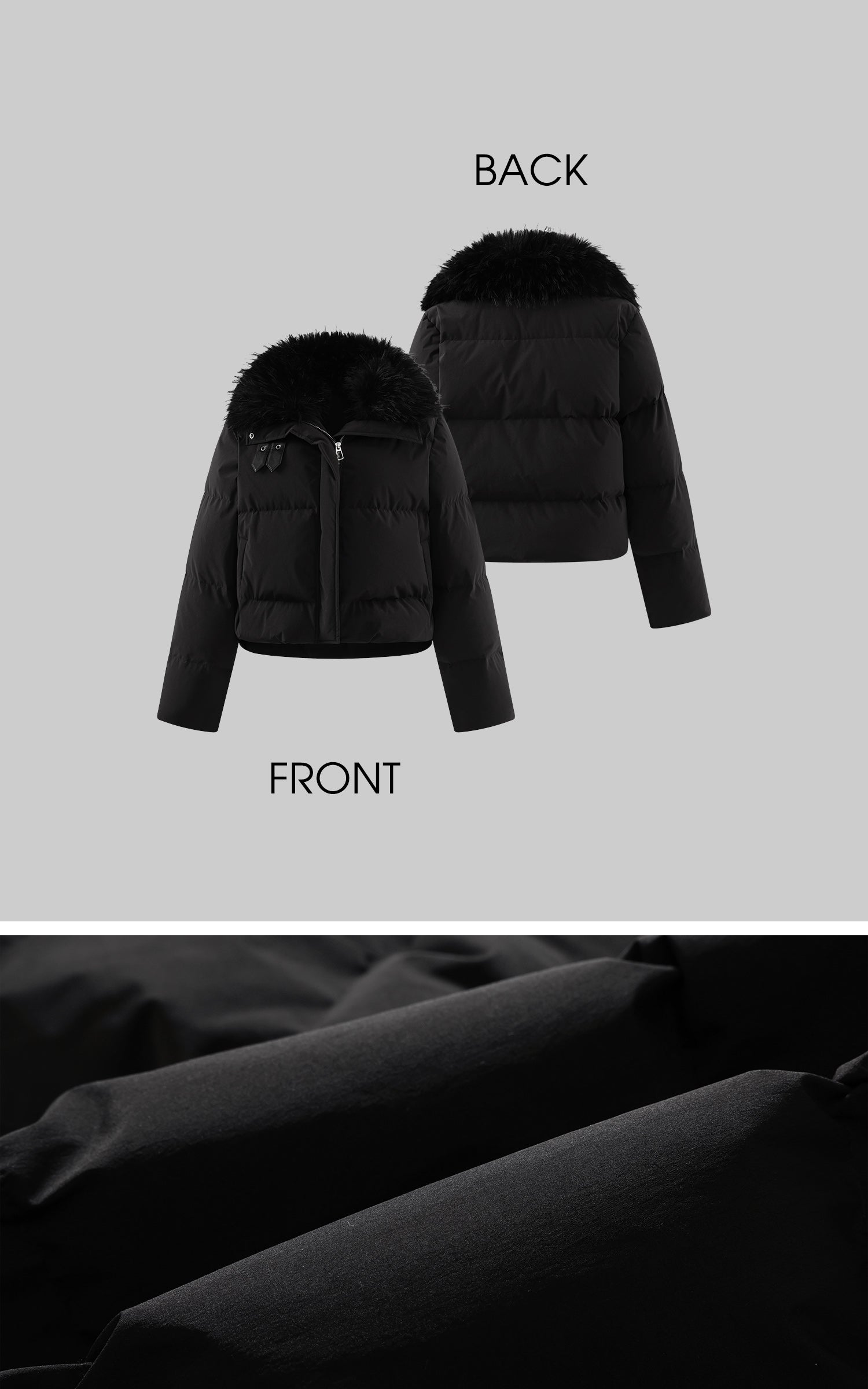 Veste matelassée courte noire avec col en fausse fourrure