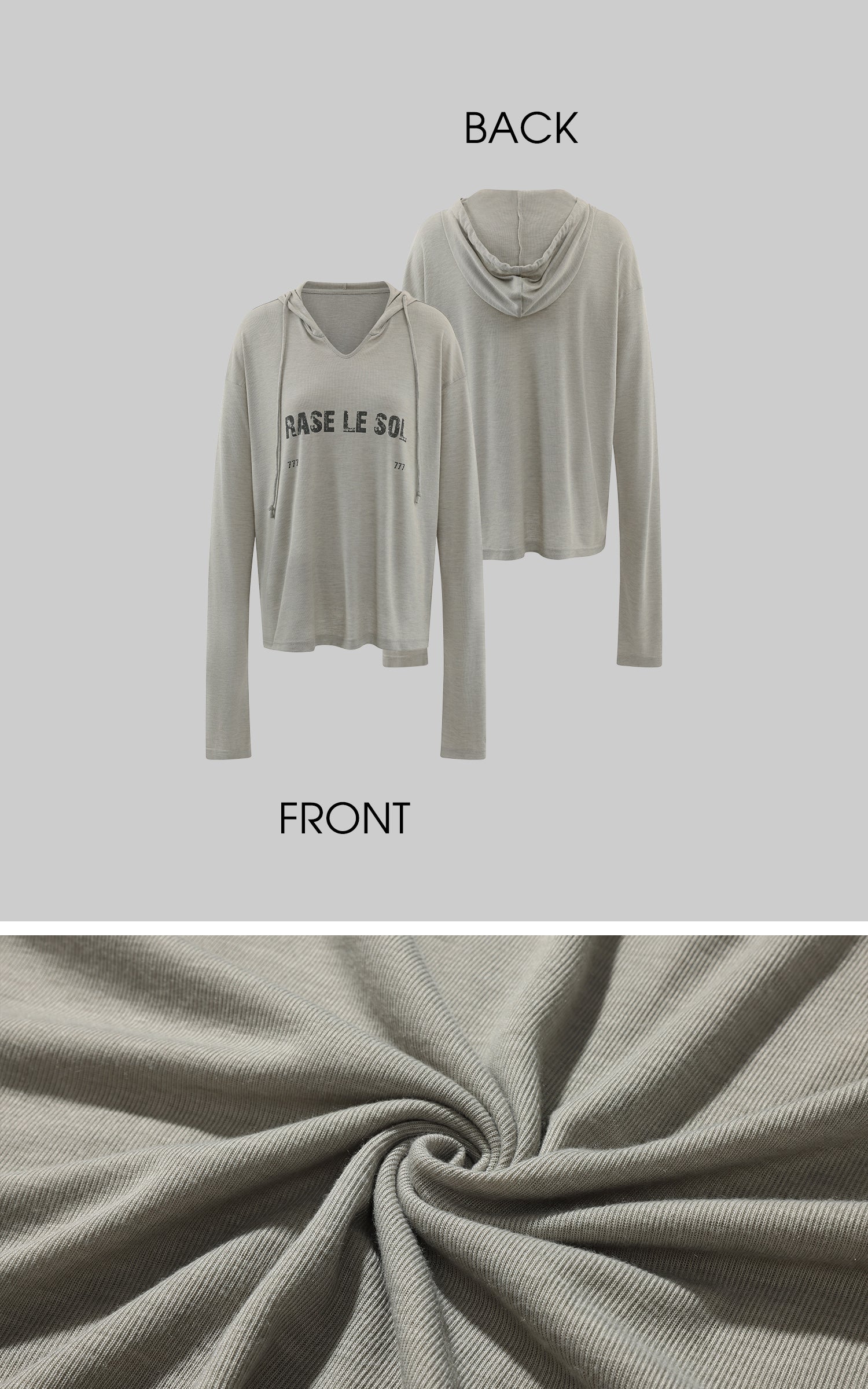 Rase le sol グレー フード付き プリント 長袖Tシャツ
