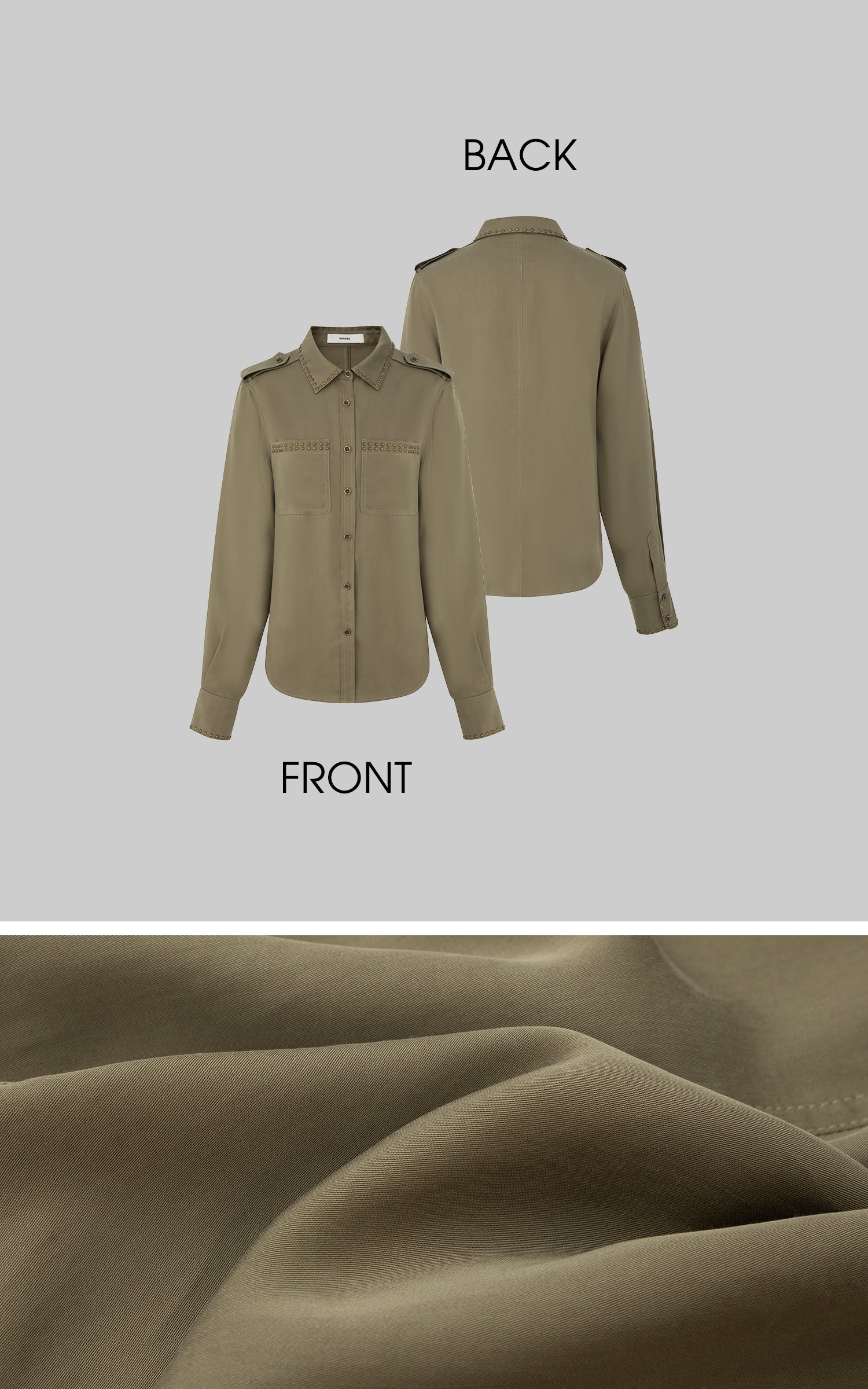 IAMXIAA Studded Utility Shirt – Military Chic Button Down with Epaulette Detail