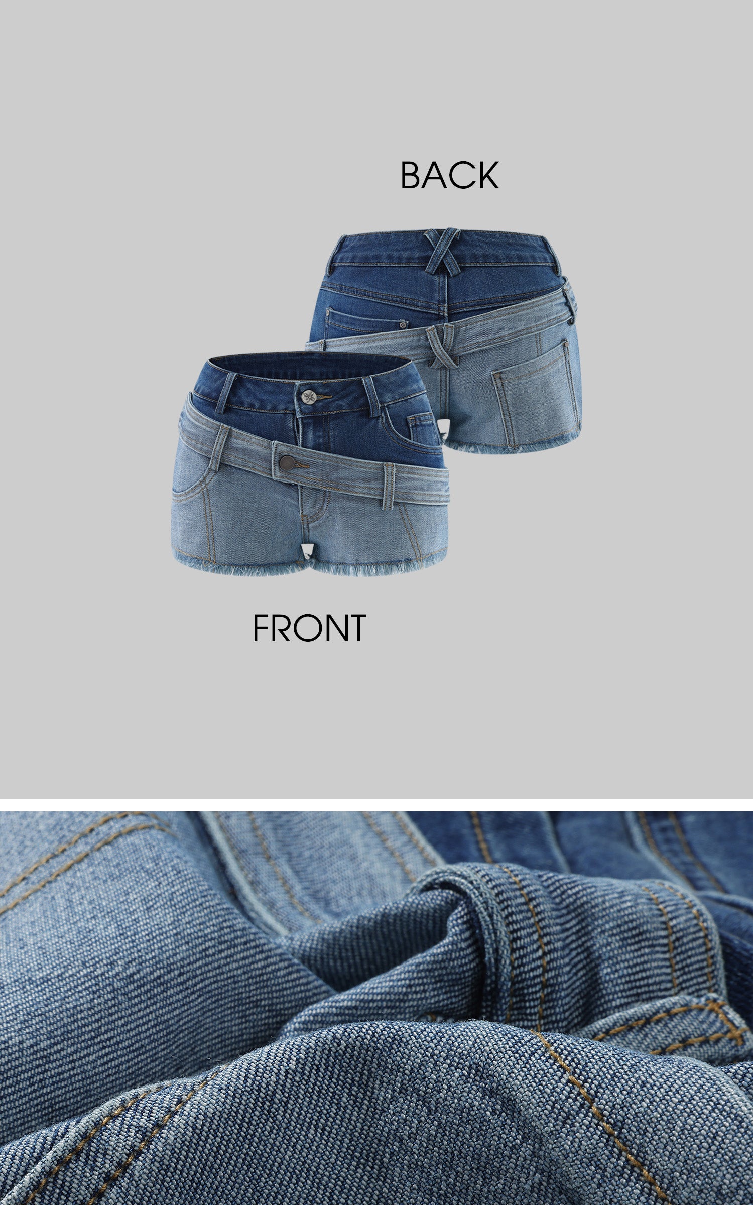 RASE LE SOL Layered Two-Tone Asymmetric Low-Rise Denim Shorts