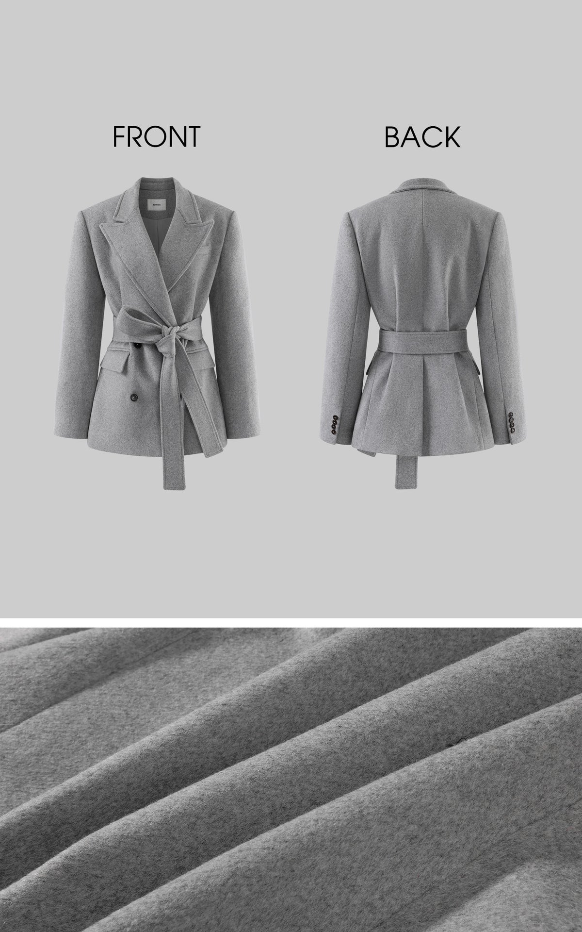 ROVENTE Double-Breasted Belted Blazer with Sculpted Shoulders &amp; Peak Lapels