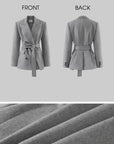 ROVENTE Double-Breasted Belted Blazer with Sculpted Shoulders & Peak Lapels