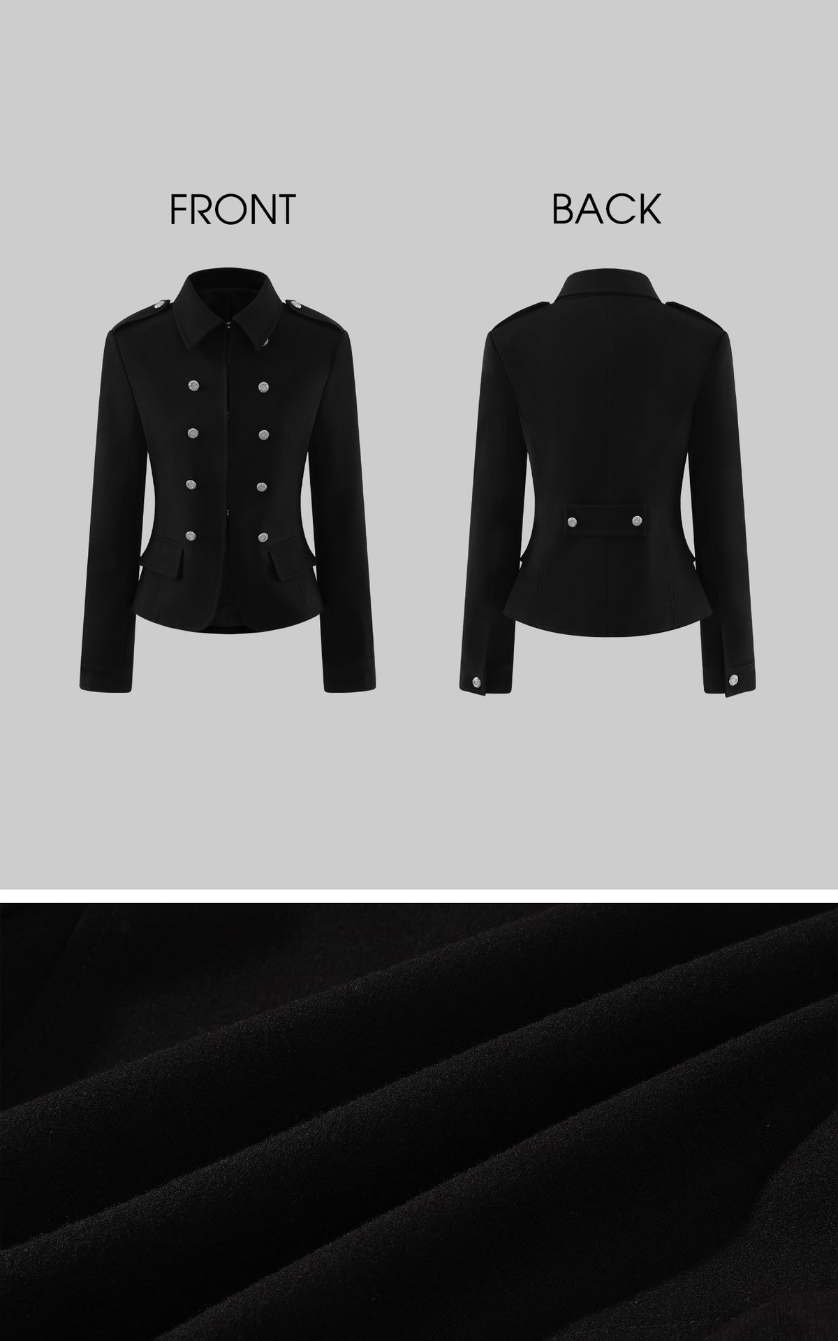 Hydrae Sculpted Waist Military Button Structured Blazer Jacket
