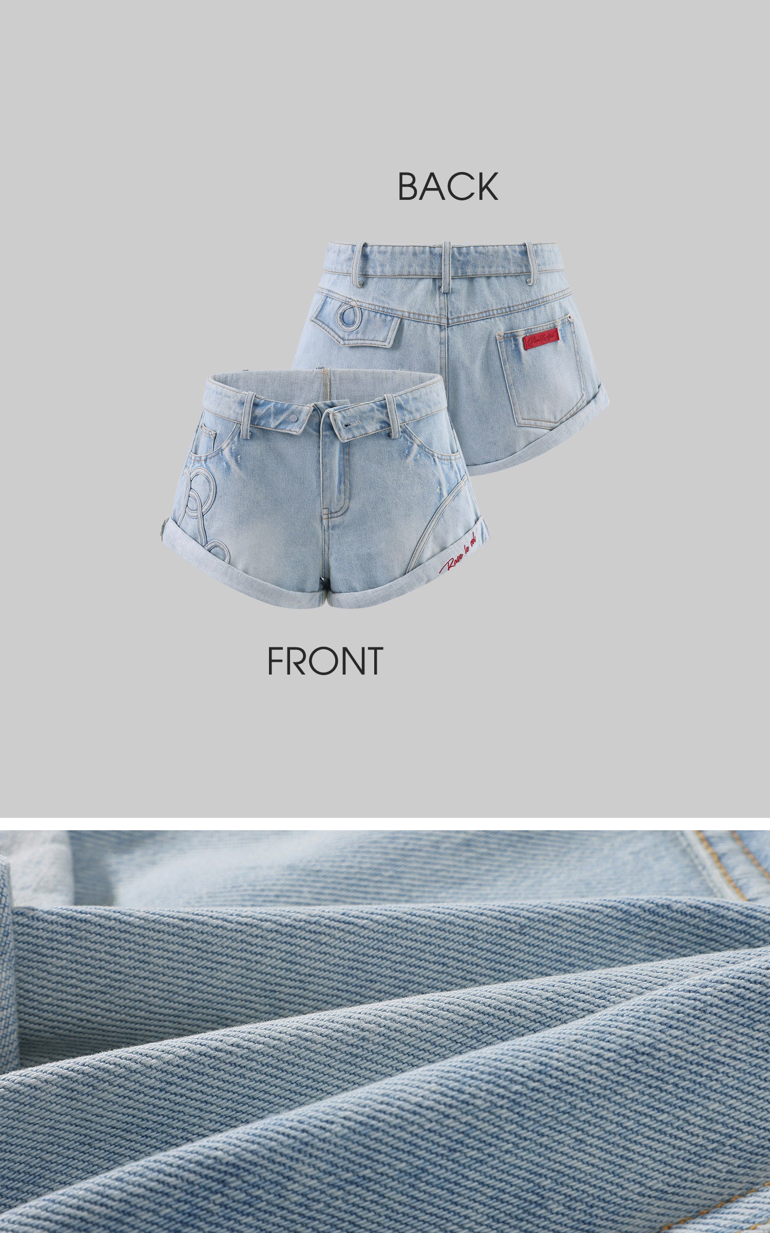 Rase le sol Low-Rise Rolled Hem Embroidered Denim Shorts