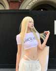 Rase le sol Gothic Print Cropped White Tee - PINKPARKS