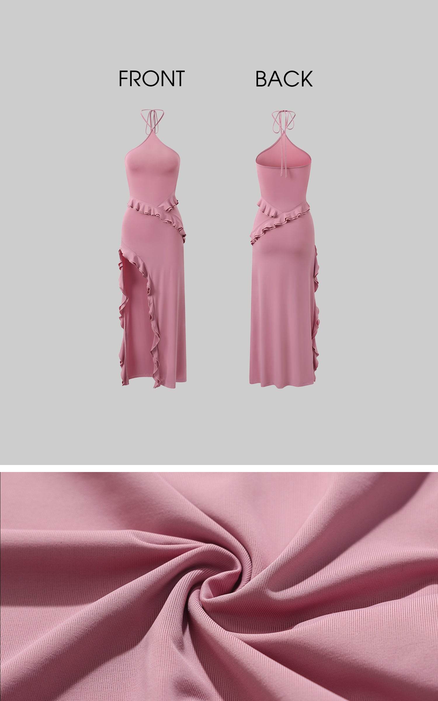 DreamyNerd Ruffle Cutout Halter Maxi Dress - PINKPARKS