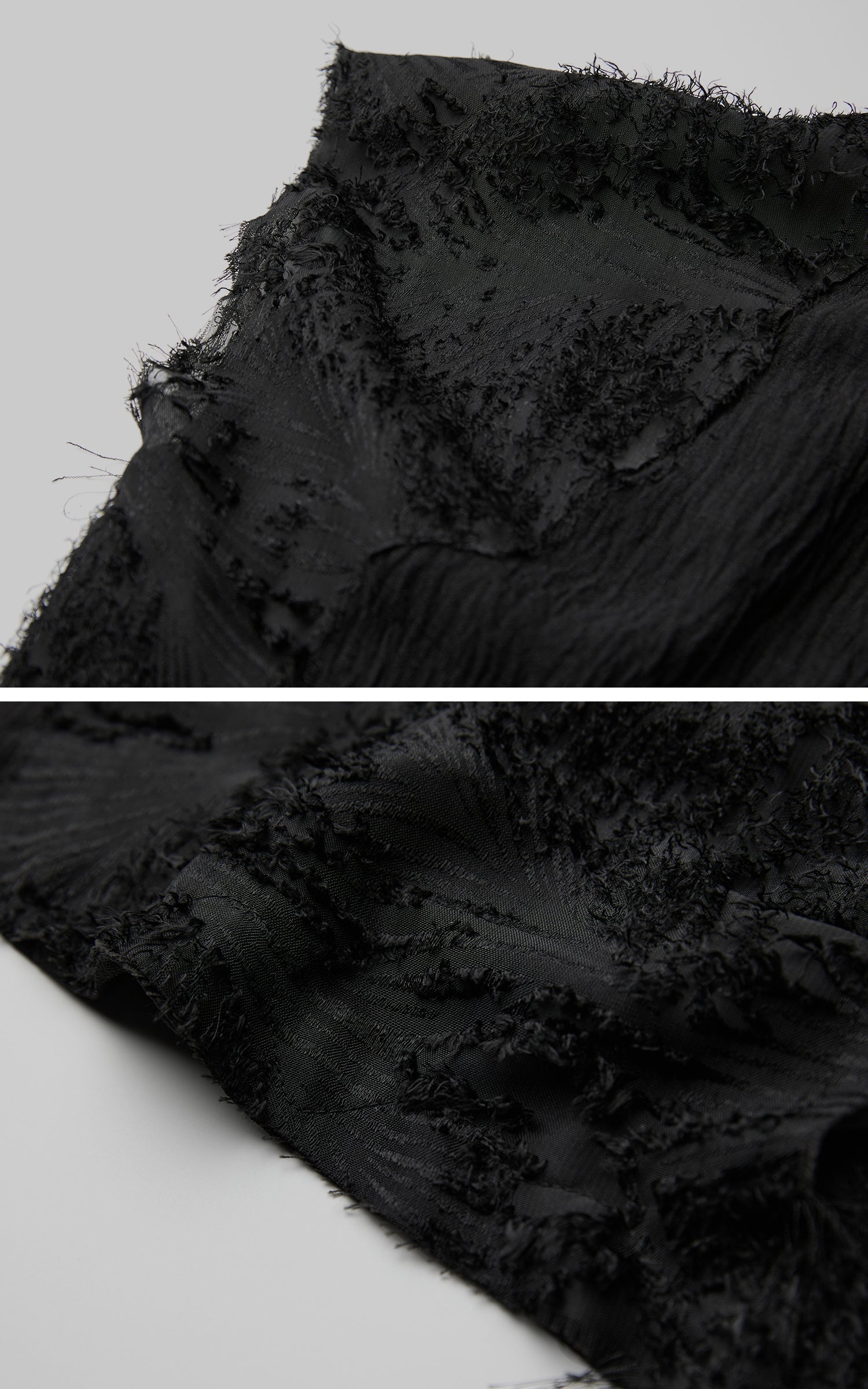 DOINDULGE Asymmetric Textured Sleeveless Top with Frayed and Beaded Detailing