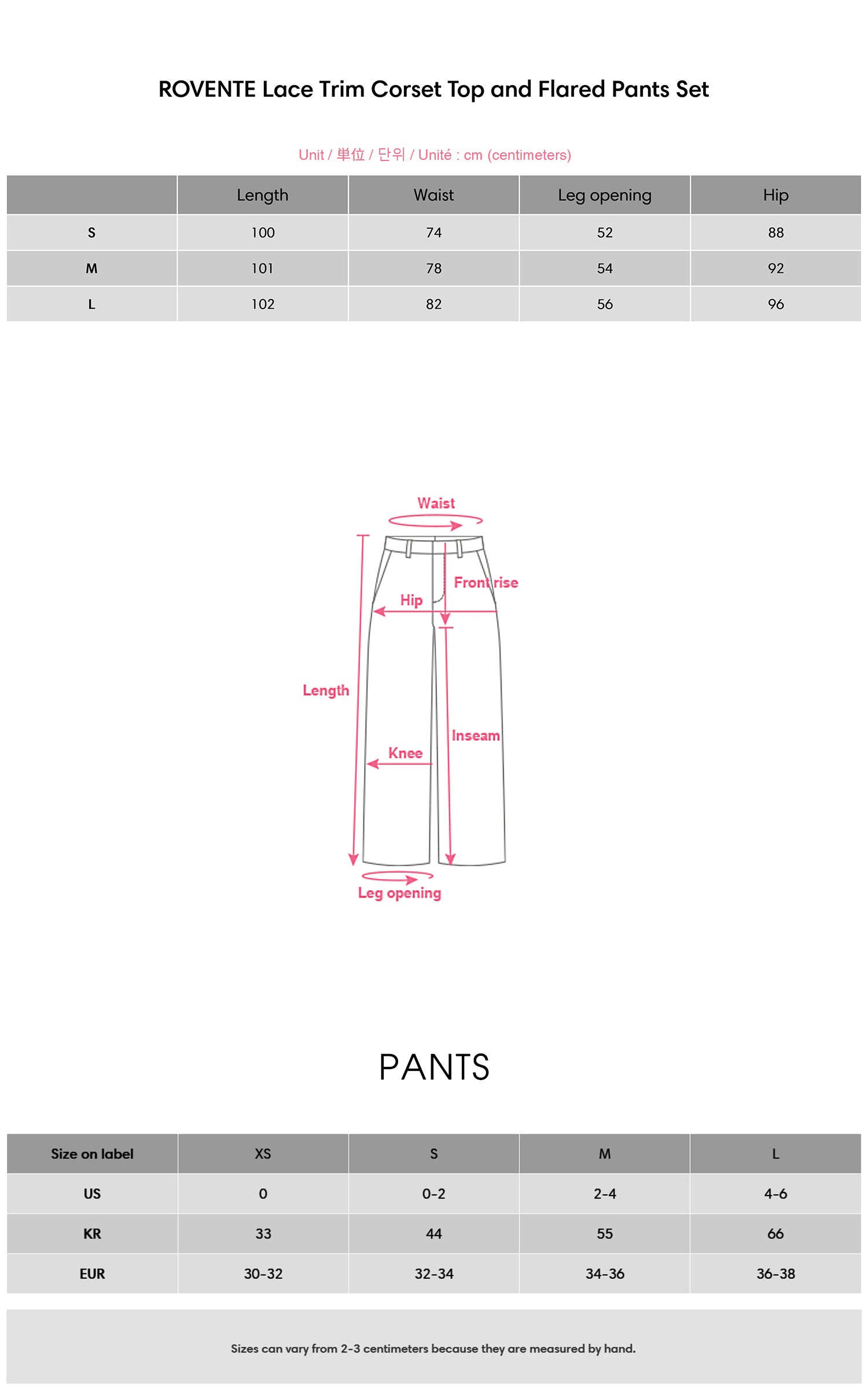 ROVENTE Lace Trim Corset Top and Flared Pants Set