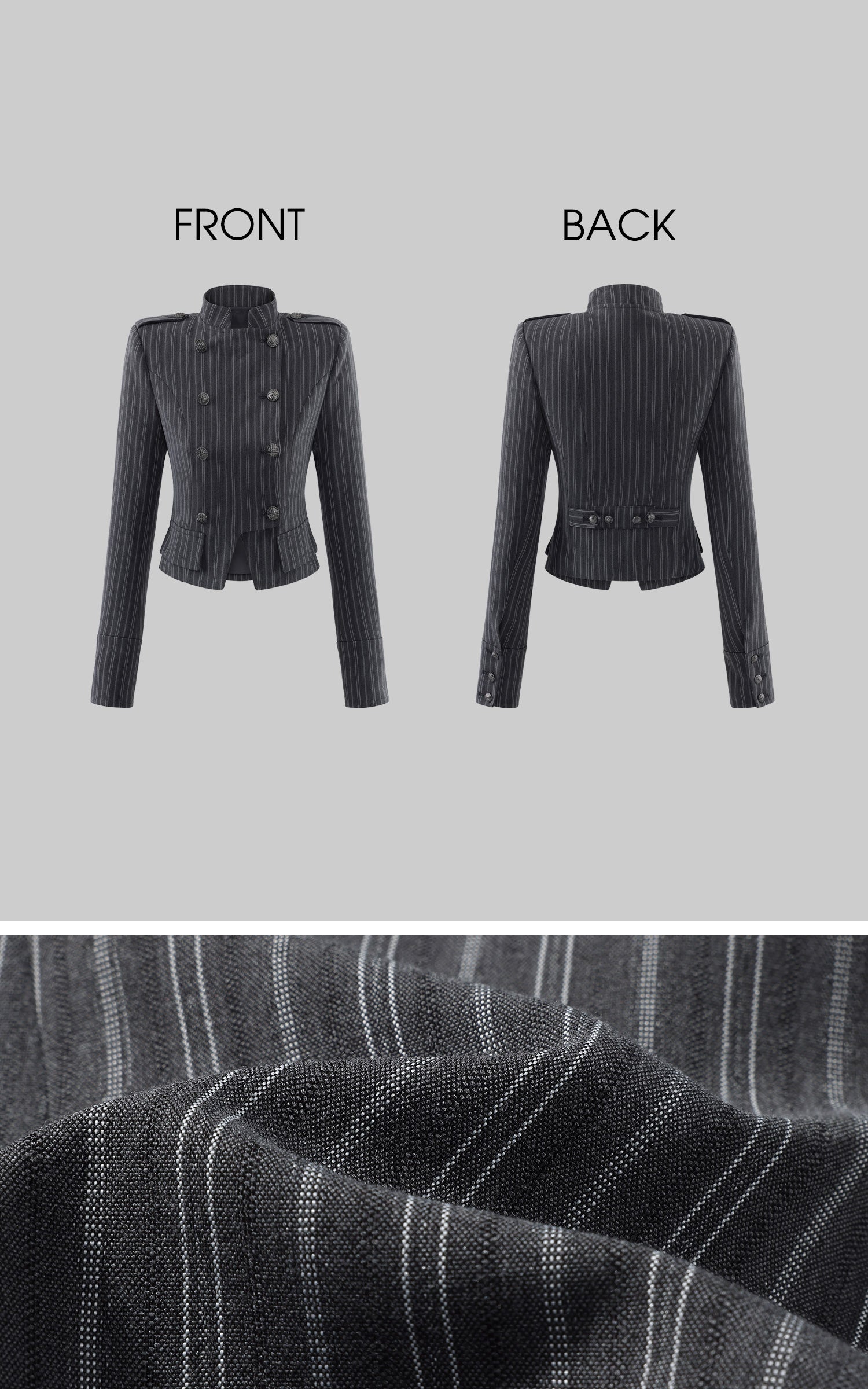 Hydrae Pinstripe Double-Breasted Military Cropped Tailored Jacket