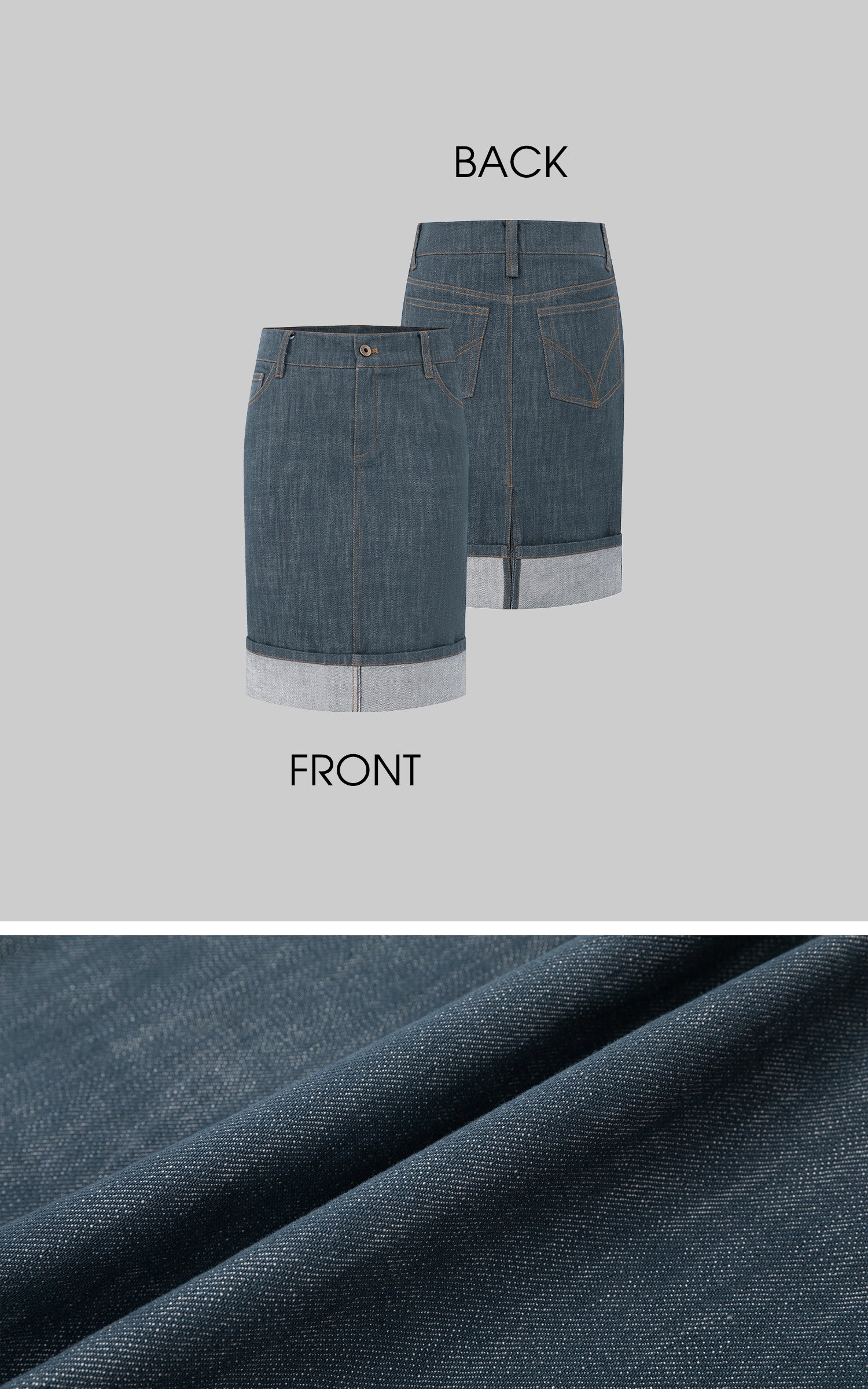 IAMXIAA Denim Folded Hem Midi Skirt