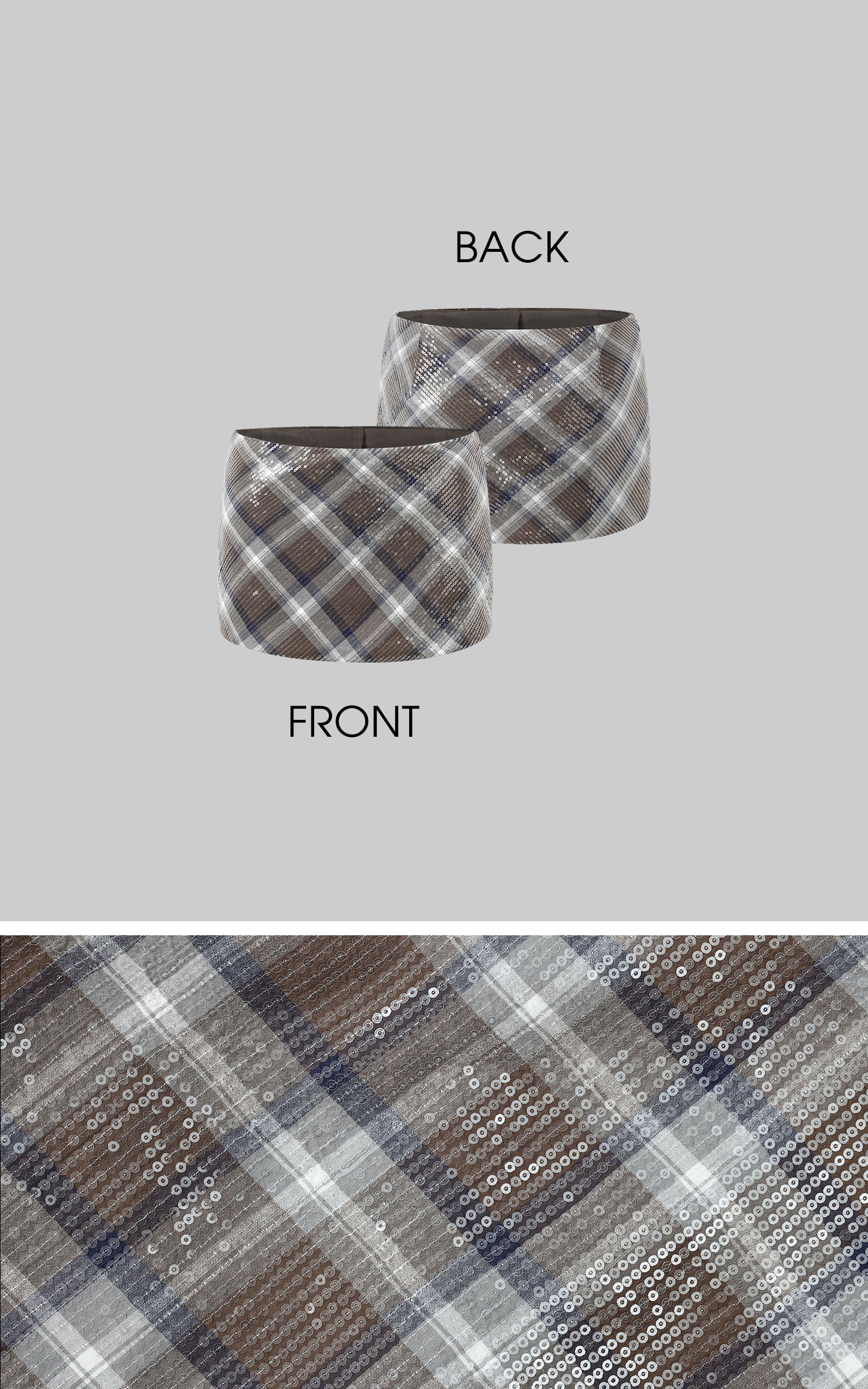 ROVENTE Sequin Plaid Mini Skirt - PINKPARKS