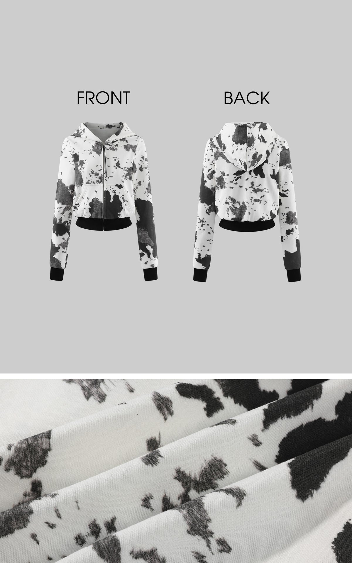 WARDEN EDGE Abstract Ink Cropped Zip Hoodie