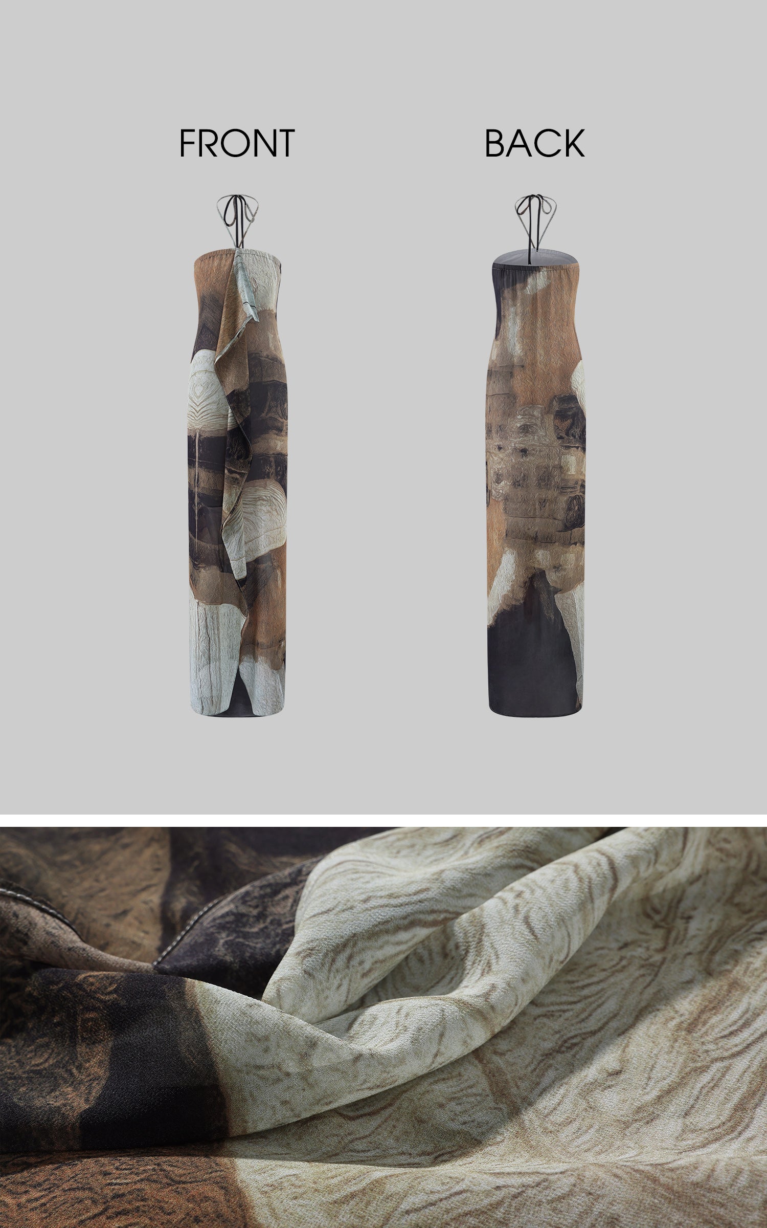 0122stepll Abstract Halter Draped Maxi Dress