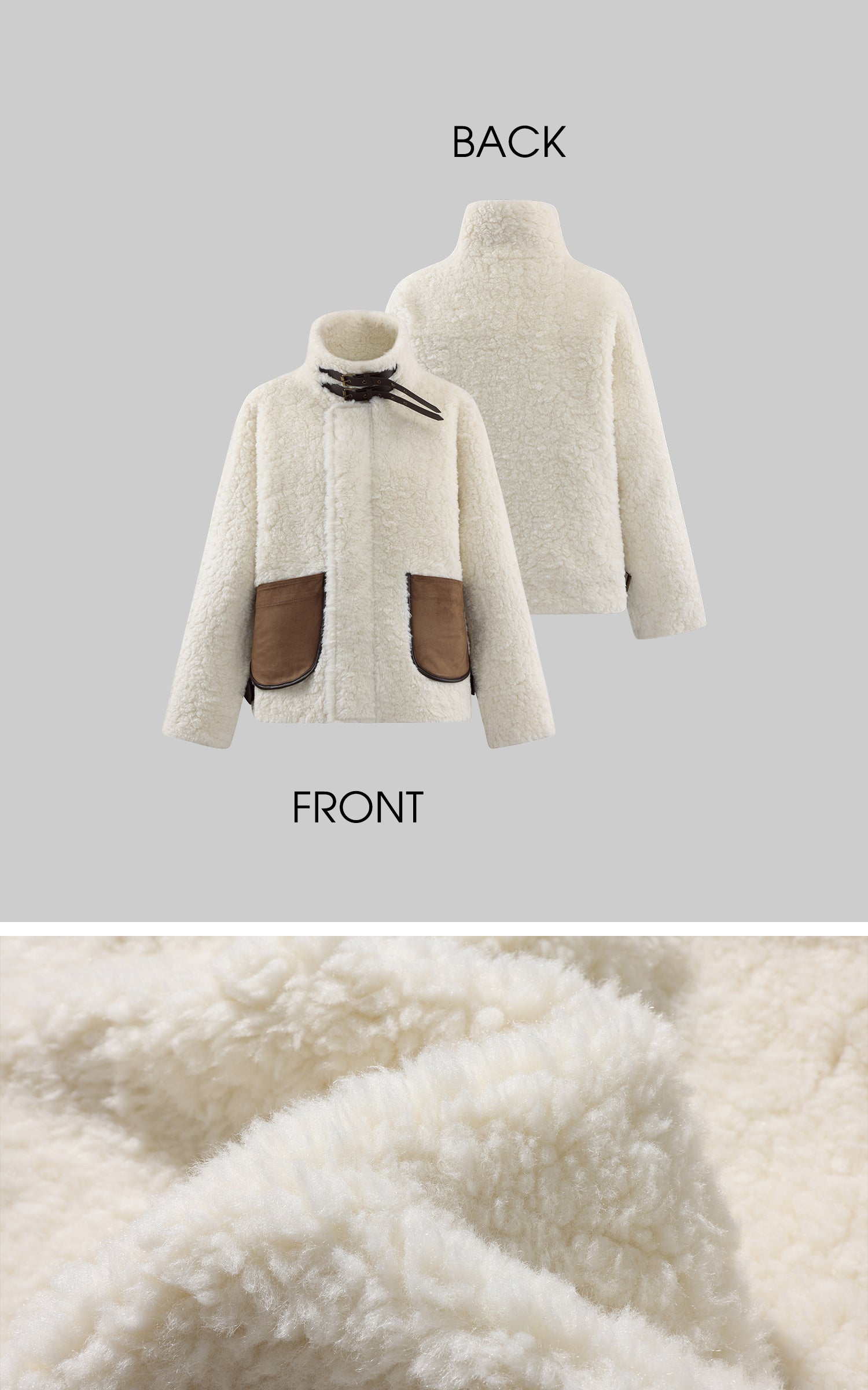 WARDEN EDGE 페이크 시어링 가죽 트리밍 재킷