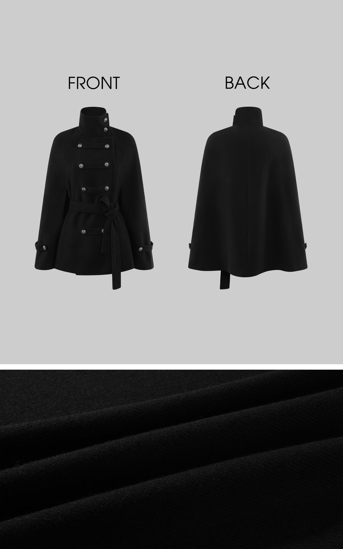 Hydrae Military Inspired Wool Cape Coat With Double Breasted Button Detailing