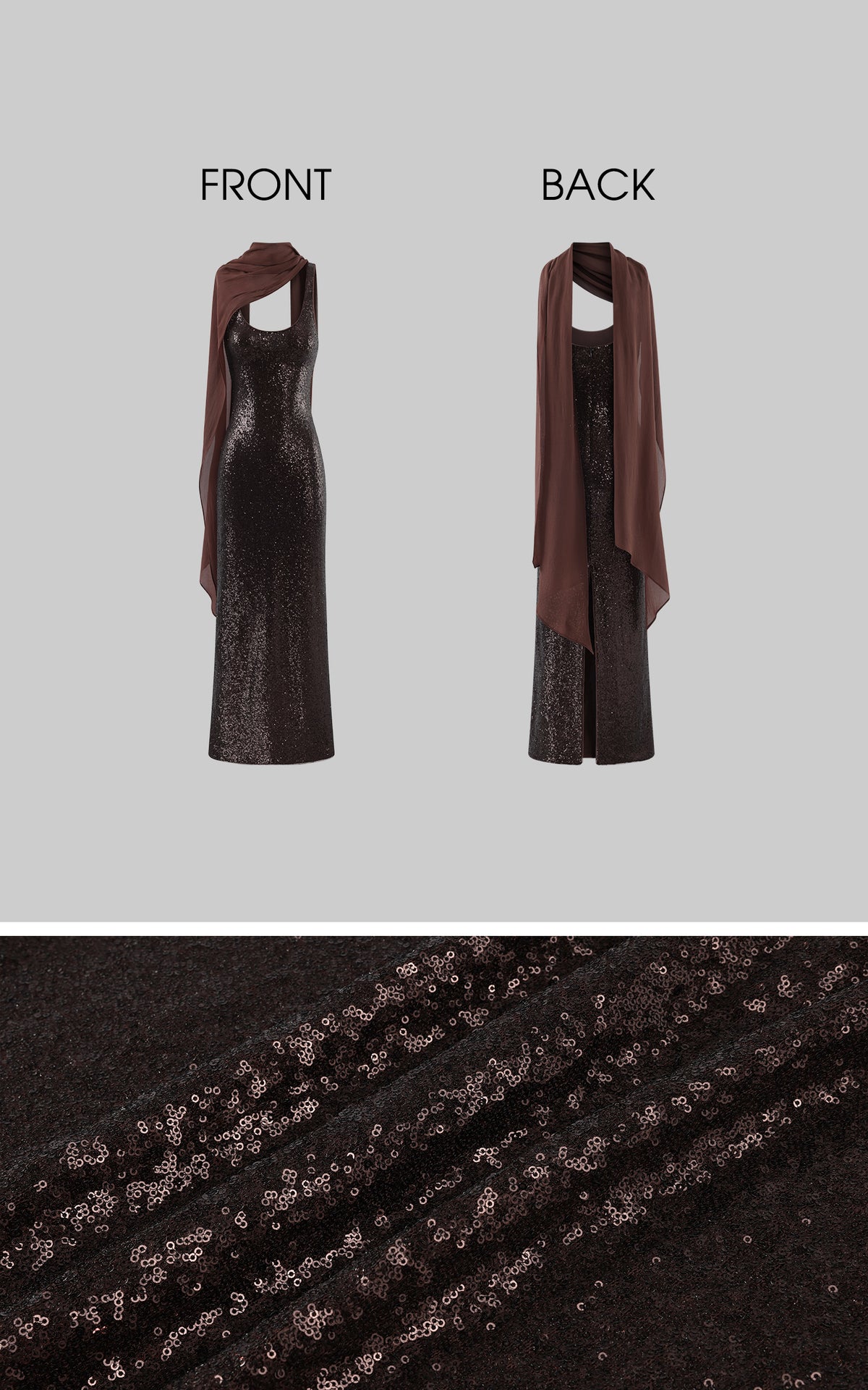 ROVENTE Robe longue à sequins avec écharpe drapée