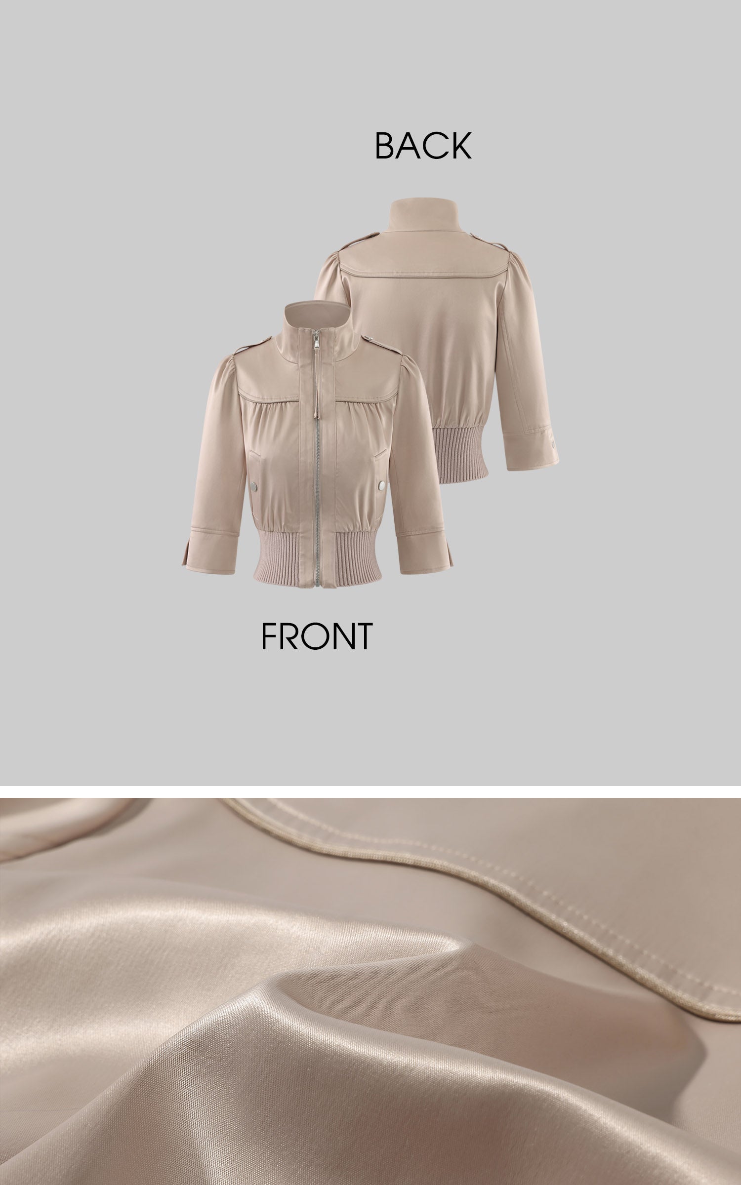 Hydrae Satin Gathered Cropped Zip Jacket