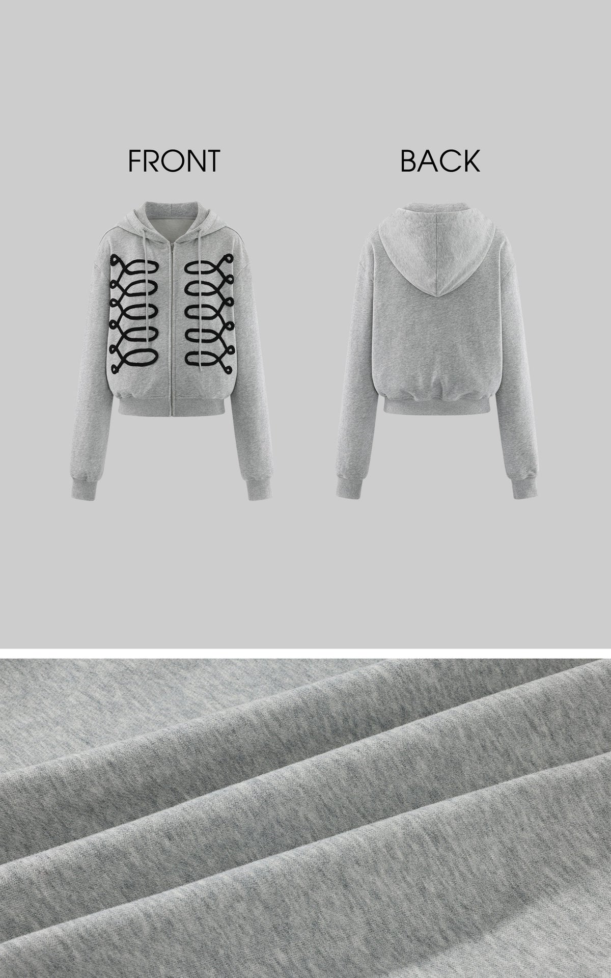 0122stepll Braided Loop Graphic Cropped Zip-Up Hoodie