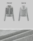 0122stepll Braided Loop Graphic Cropped Zip-Up Hoodie