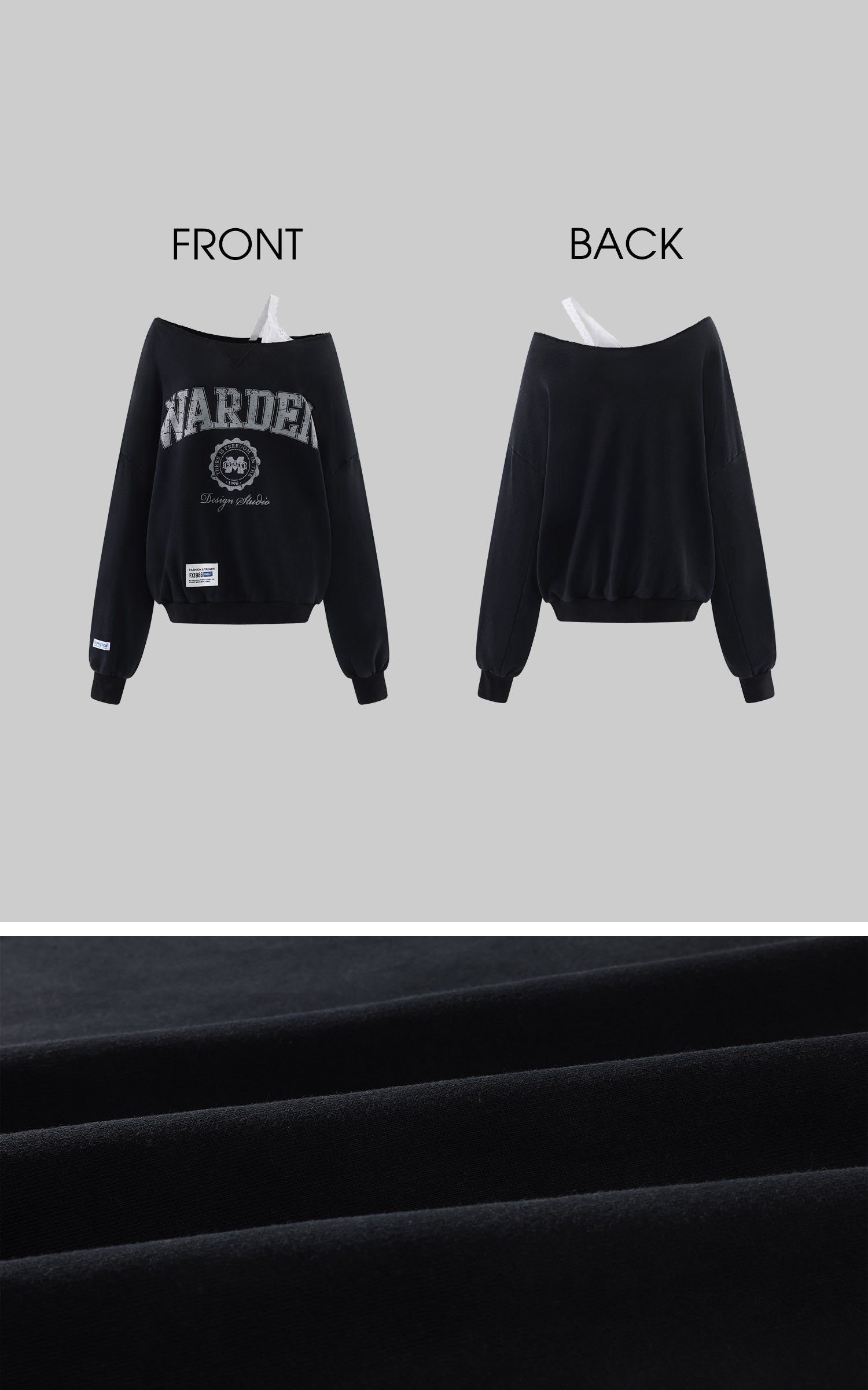 WARDEN EDGE Sweat-shirt surdimensionné à col large avec graphique universitaire usé