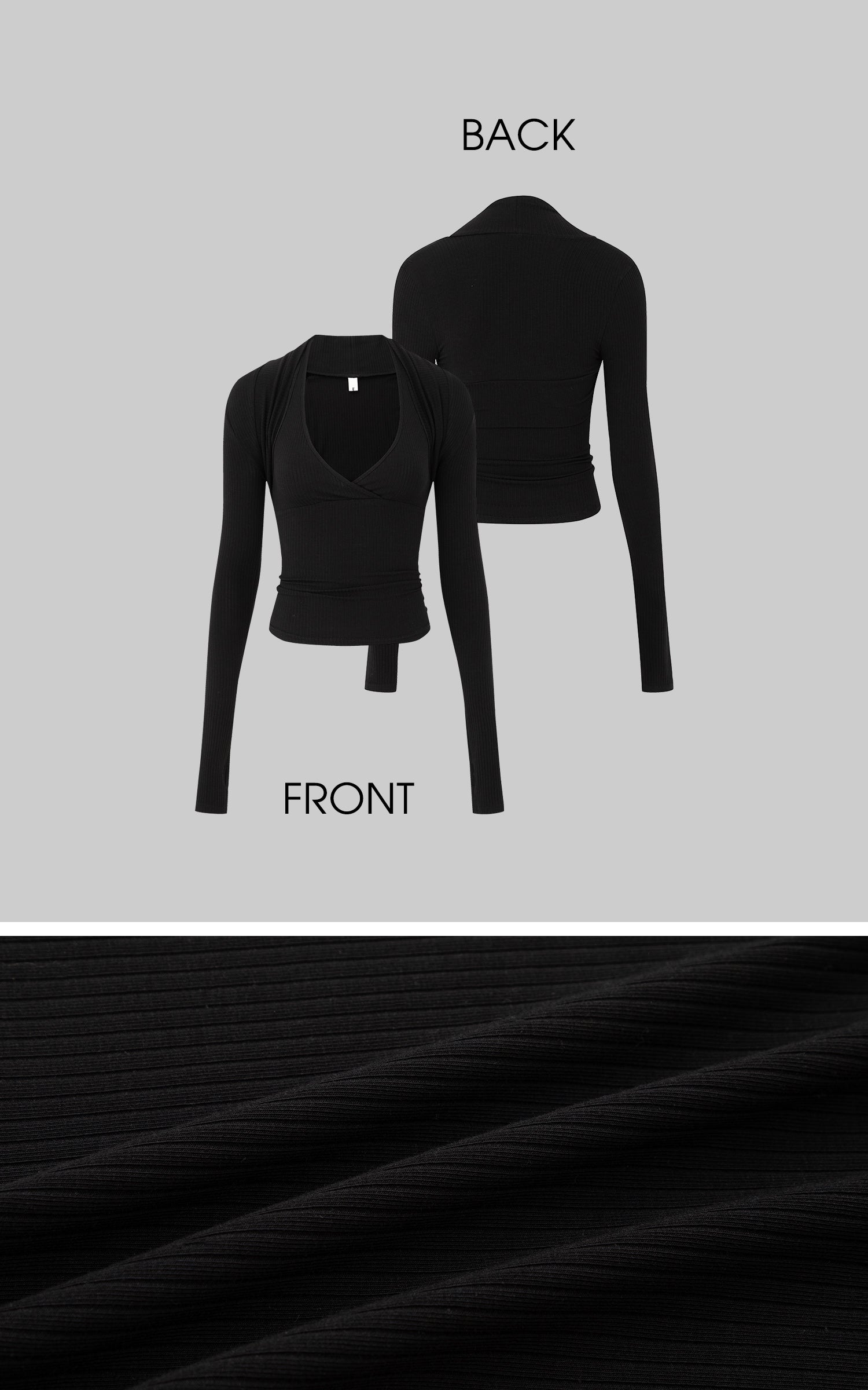 IAMXIAA Cut Out Halter Long Sleeve Shrug Top Ribbed Knit Slim Fit