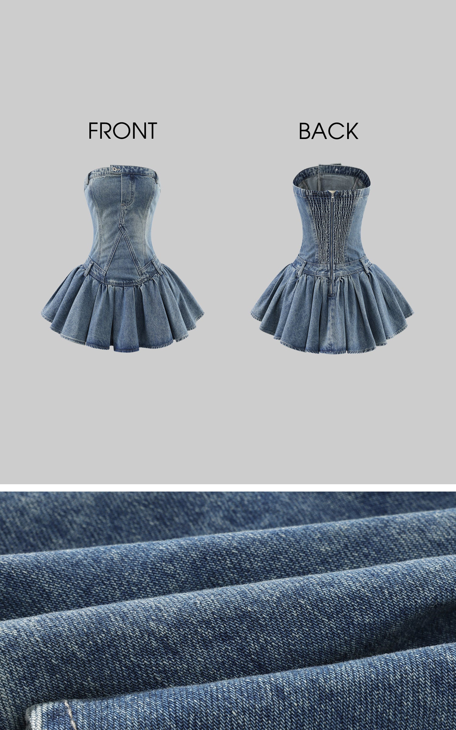 WARDEN EDGE Denim Corset Mini Dress with Flared Hem