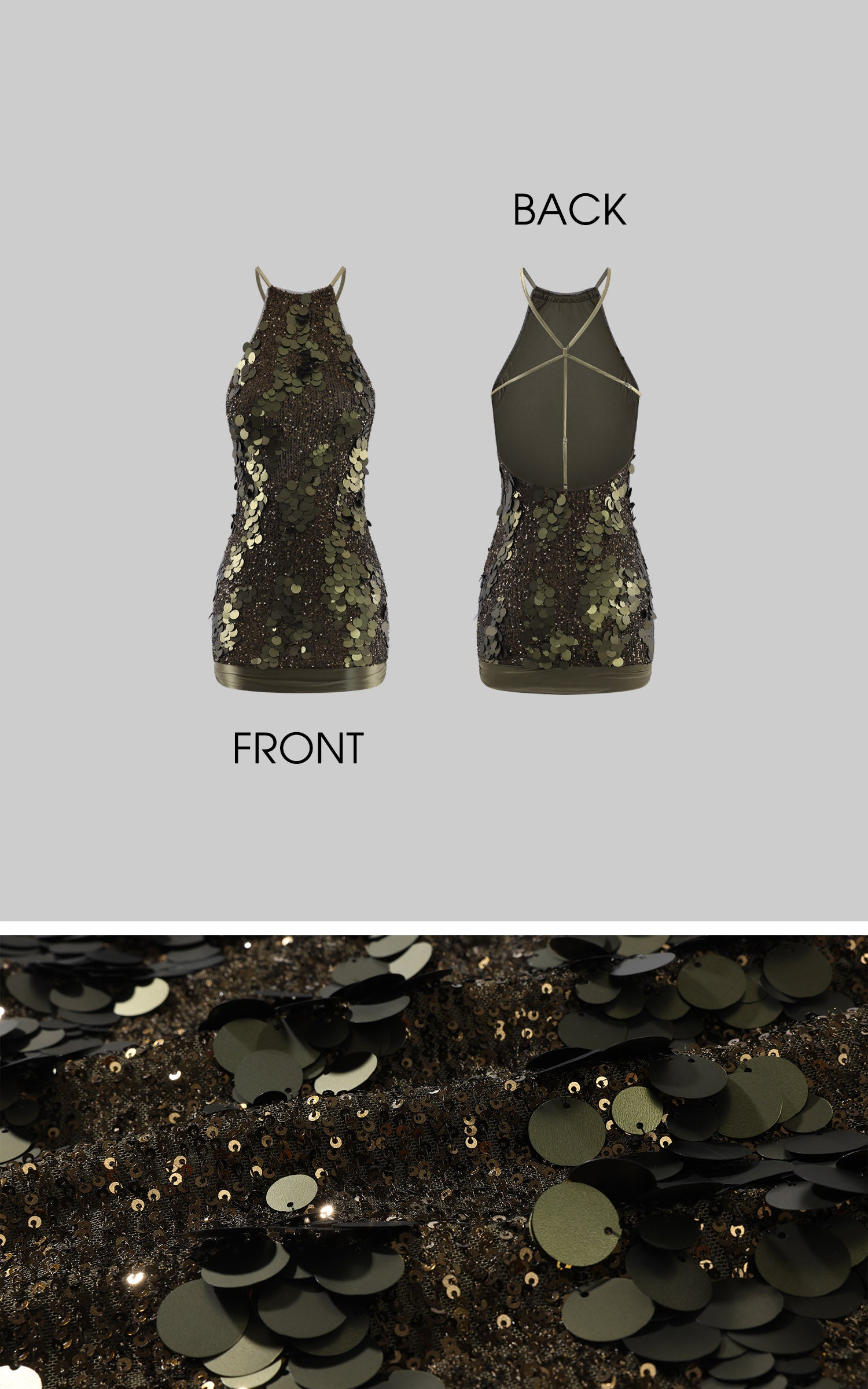 ROVENTE Open-Back Sequin Halter Mini Dress