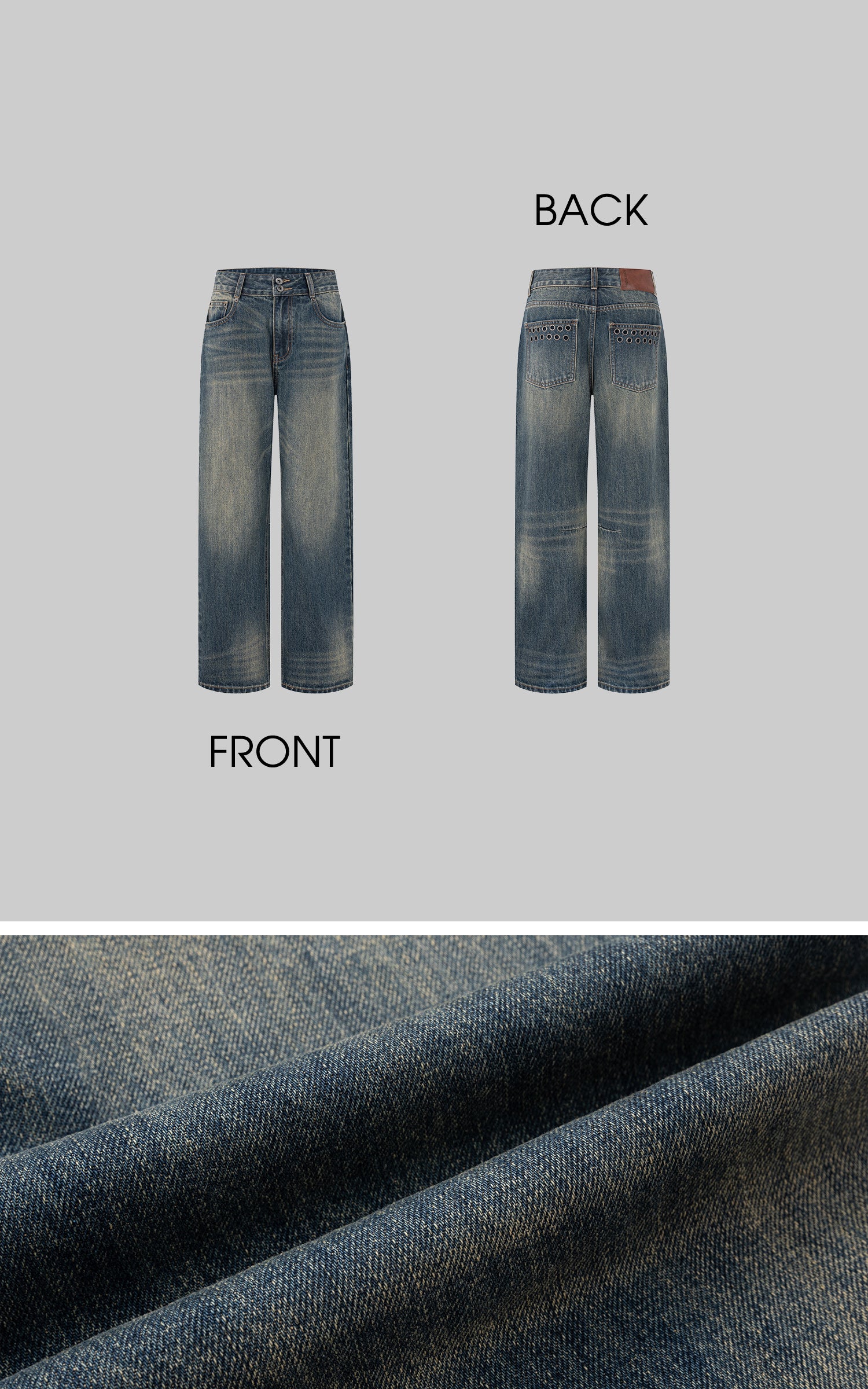 IAMXIAA Vintage Wash Grommet Baggy Jeans