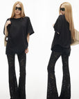 IAMXIAA Rhinestone Logo Lace Hem Oversized T-Shirt