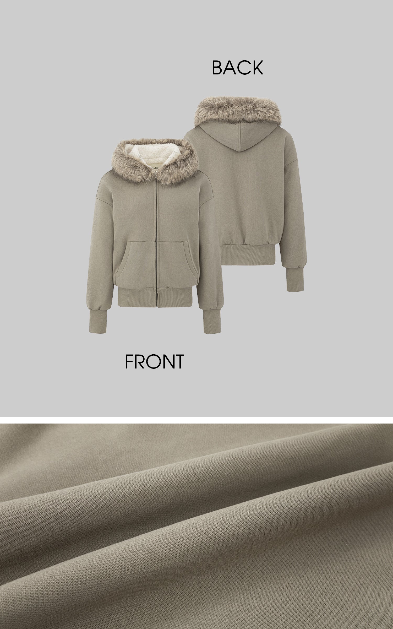 IAMXIAA 페이크 퍼 트림 후드 집업 재킷 &amp; 와이드 레그 스웨트팬츠 세트