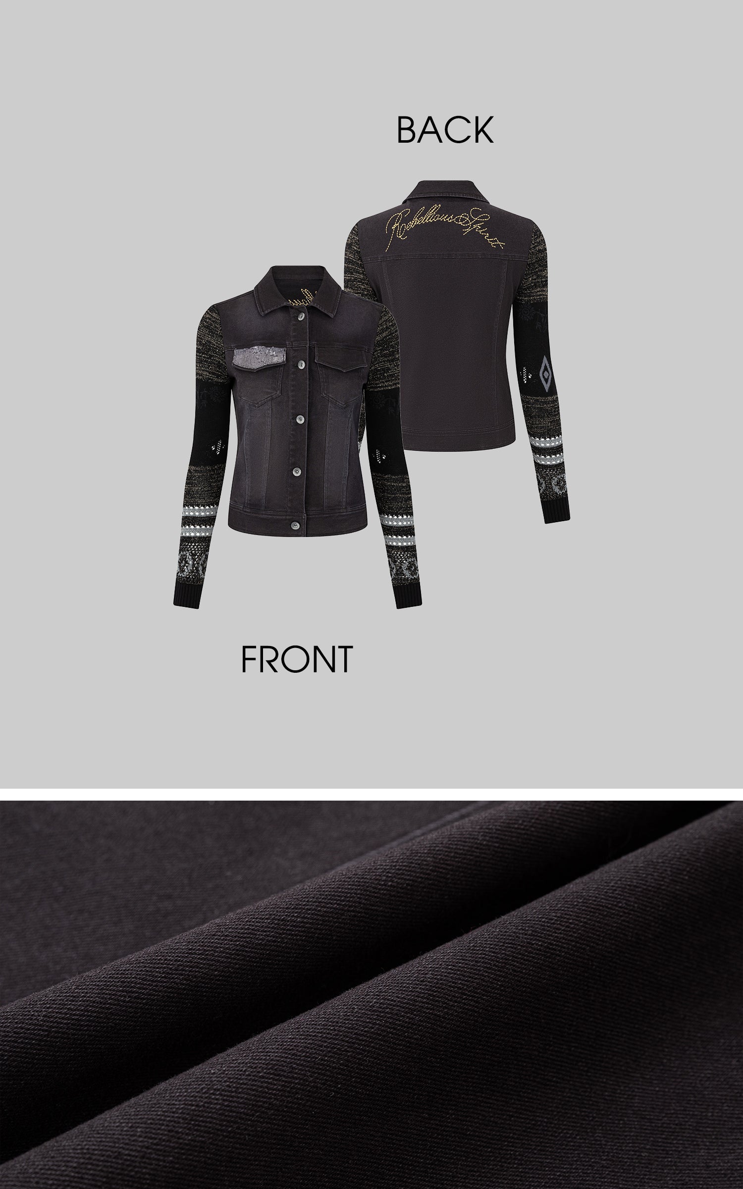 IAMXIAA Sequin-Pocket Knit Sleeve Denim Jacket