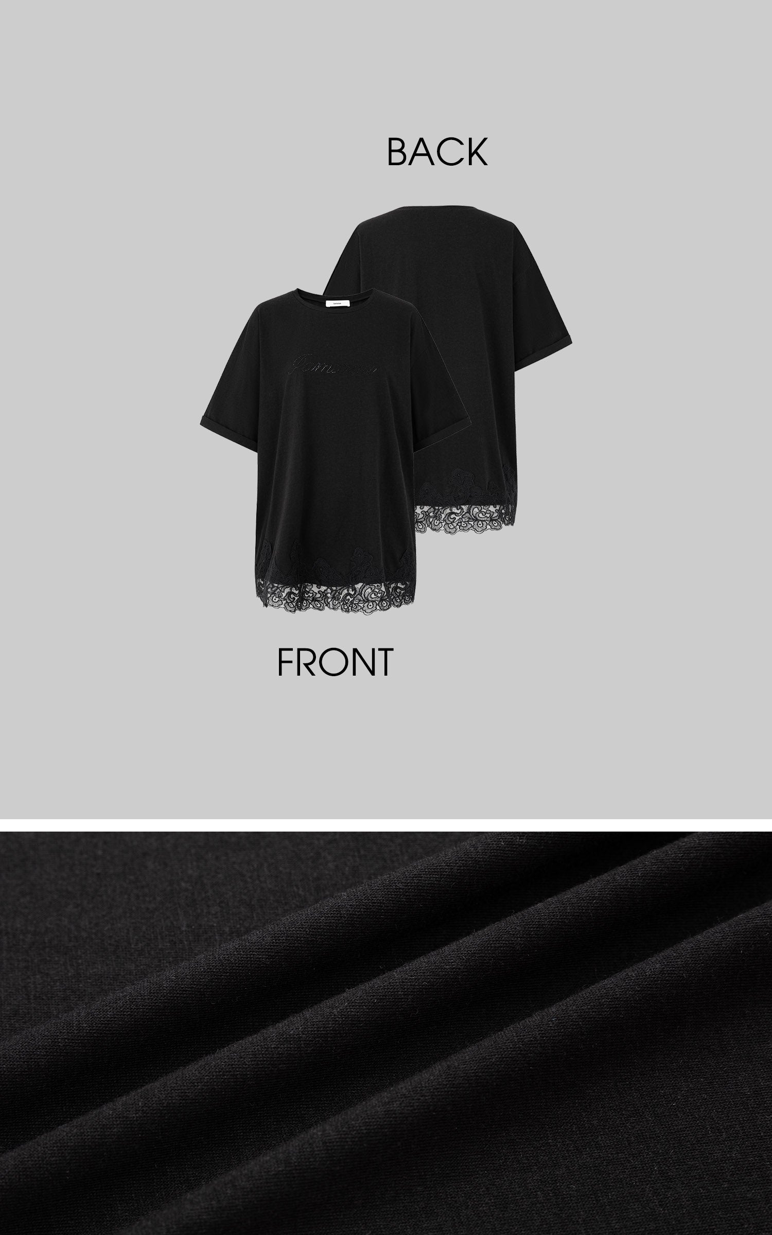 IAMXIAA Rhinestone Logo Lace Hem Oversized T-Shirt