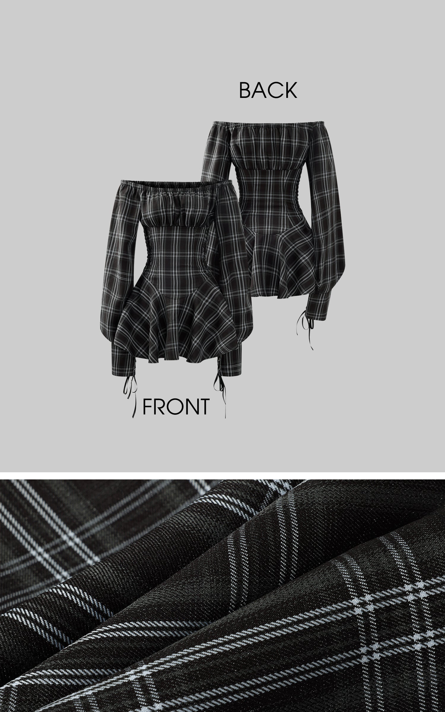 Robe corset à carreaux avec manches bouffantes et taille cintrée
