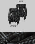 Robe corset à carreaux avec manches bouffantes et taille cintrée