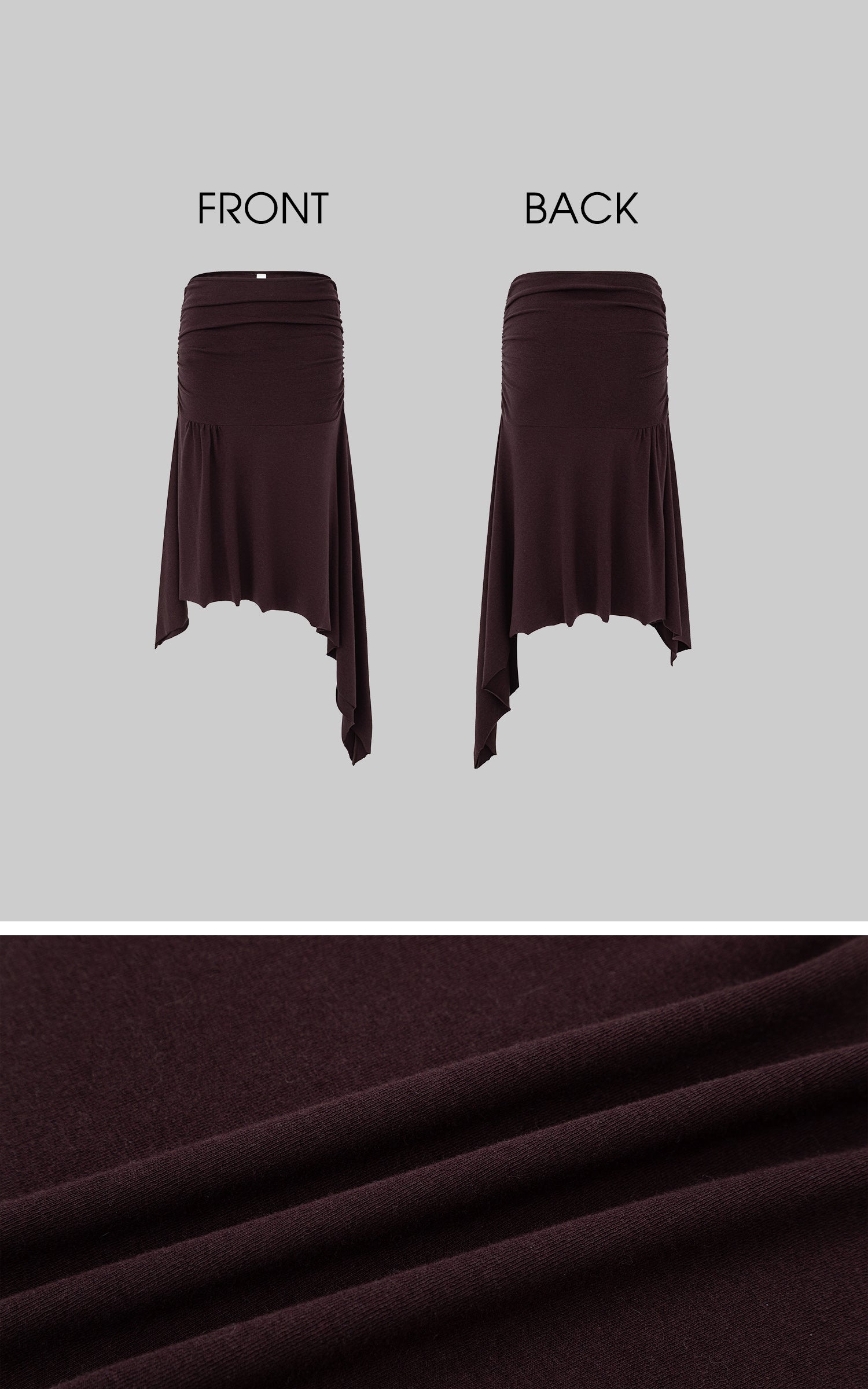 비대칭 셔링 미디 스커트