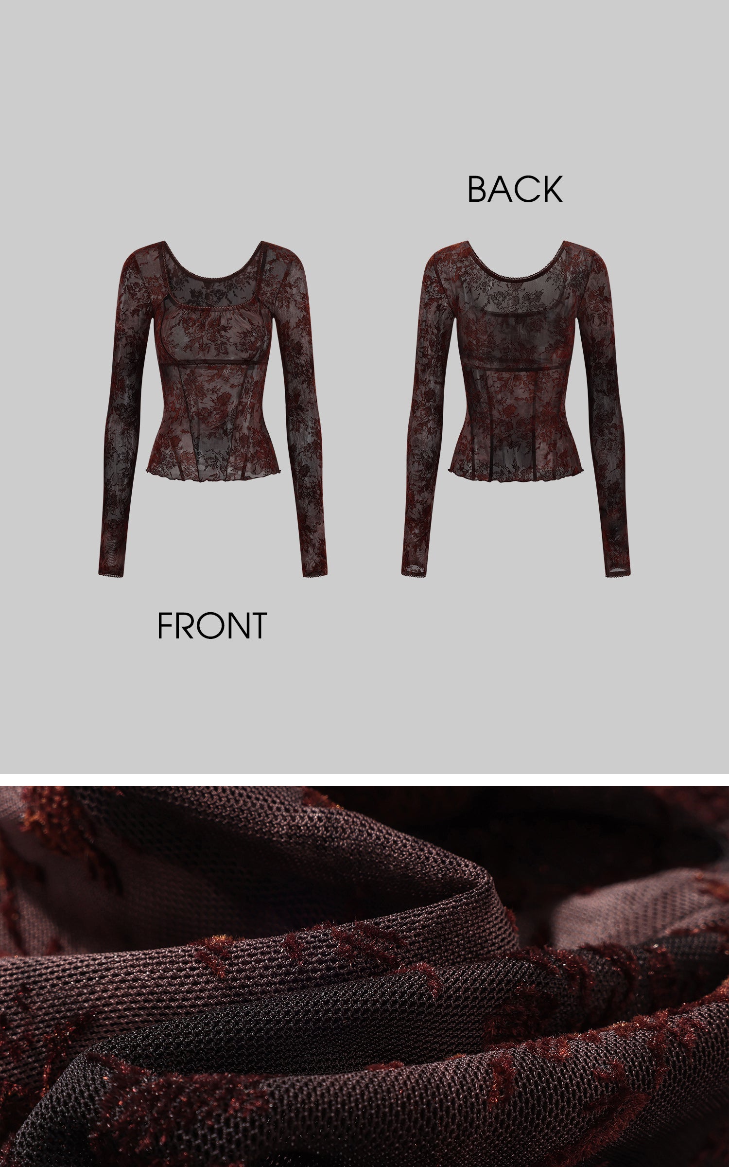 Low pixel Sheer Floral Mesh Fitted Long Sleeve Tee