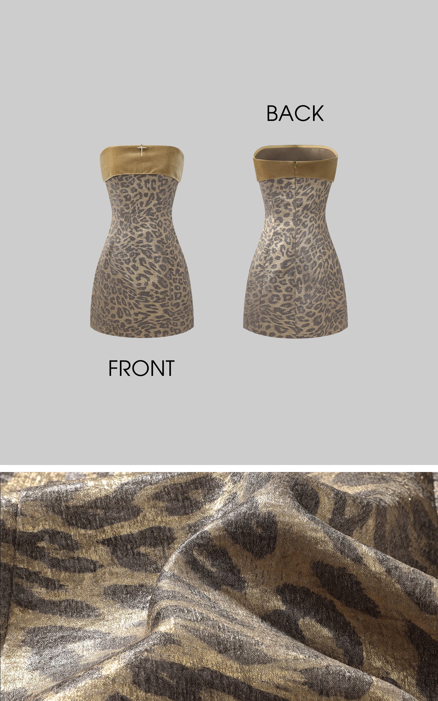 Rase le sol Gold Velvet Strapless Mini Dress in Metallic Leopard Jacquard - PINKPARKS