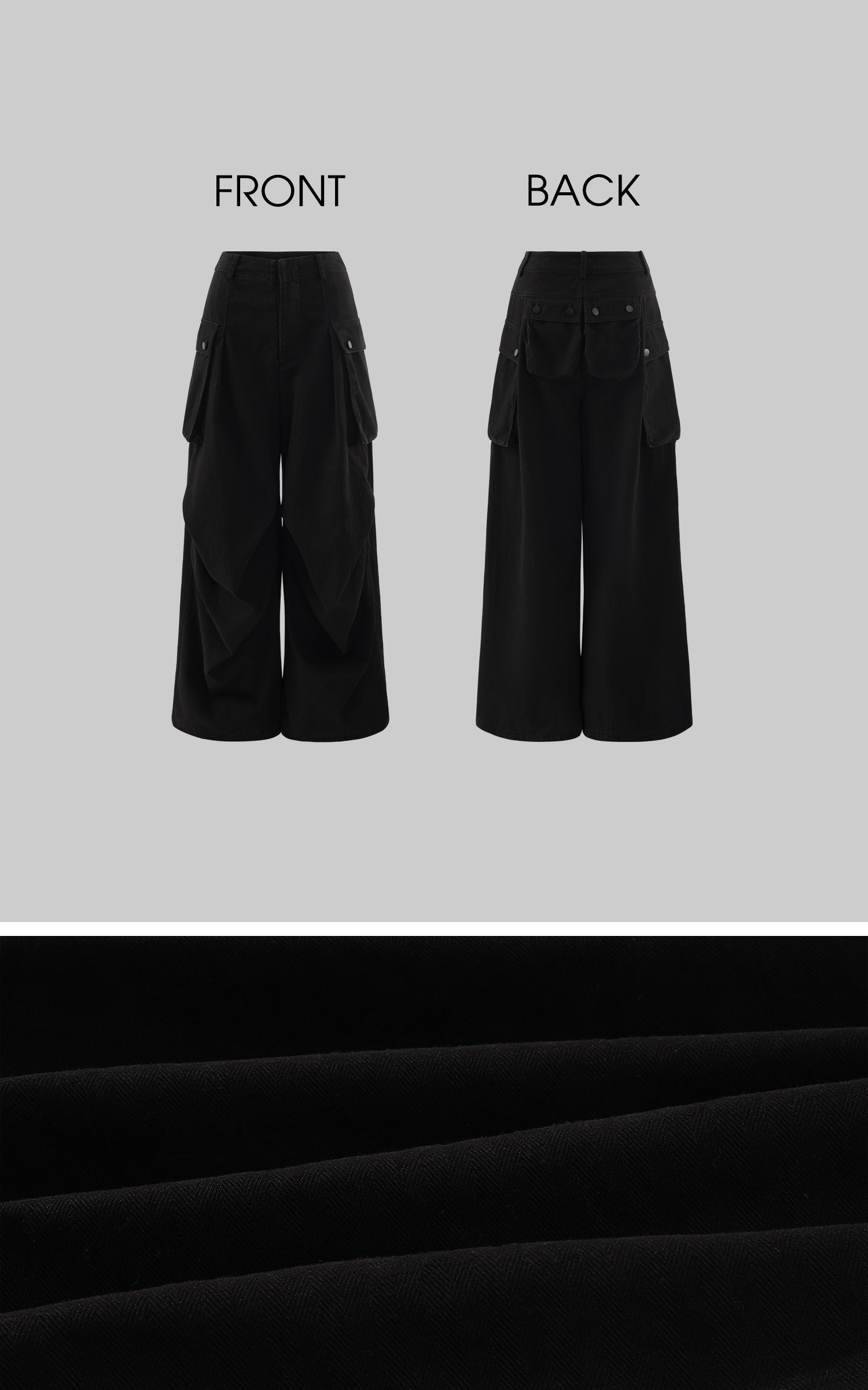 WARDEN EDGE Obsidian Sculpted Utility Oversized Wide-Leg Cargo Pants