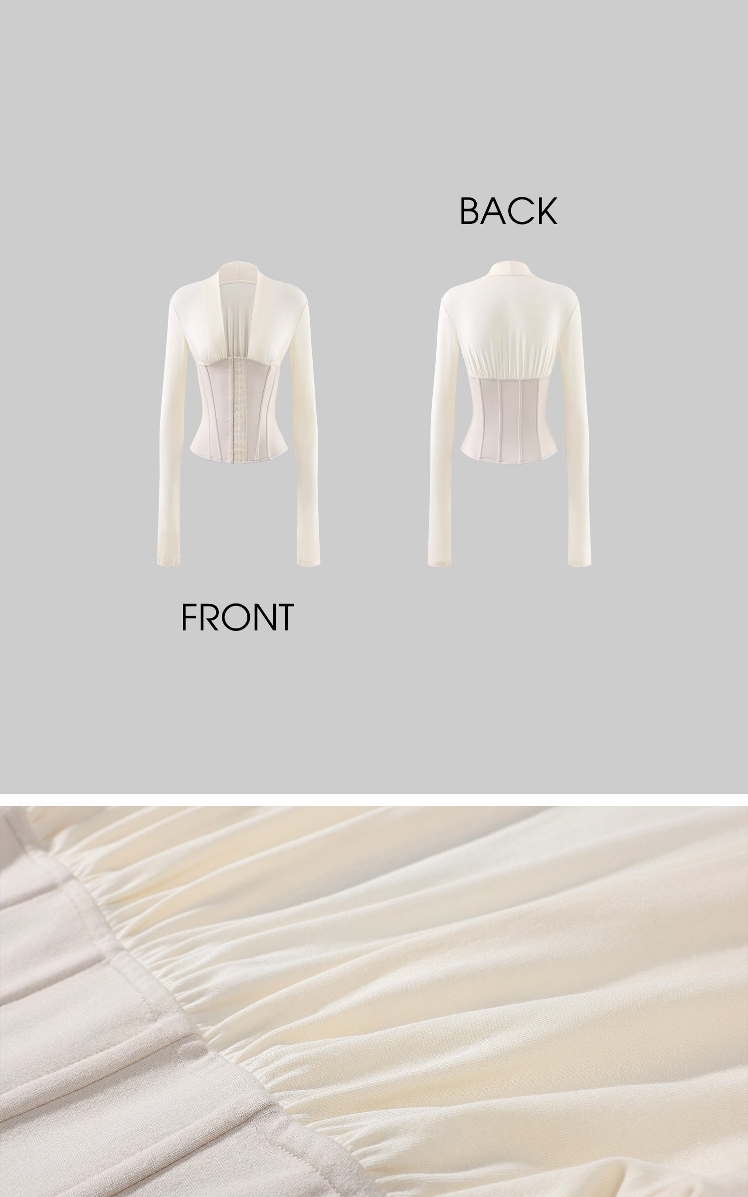 ROVENTE Draped Plunge Corset Long Sleeve Top