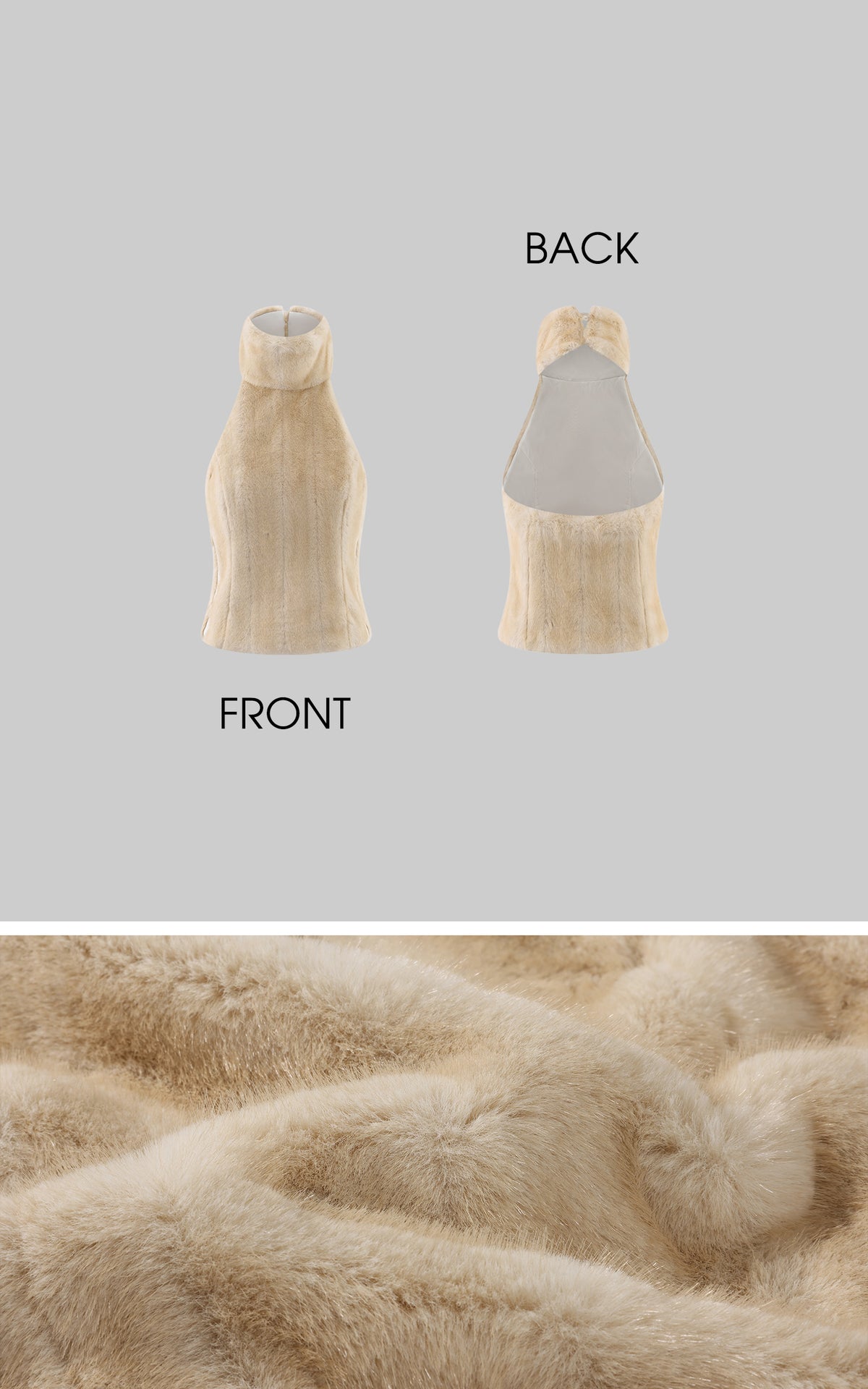 0122stepll Faux Fur Open-Back Halter Top