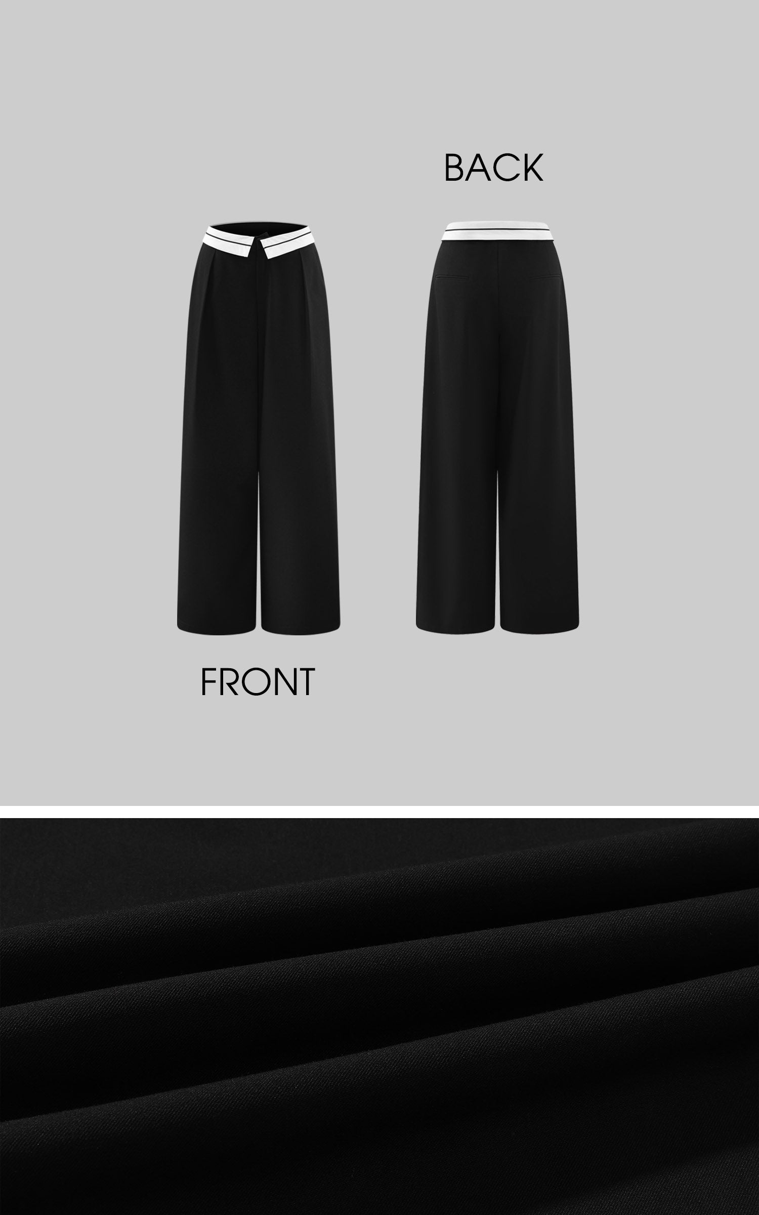 0122stepll Low-Rise Contrast Waist Wide-Leg Pants