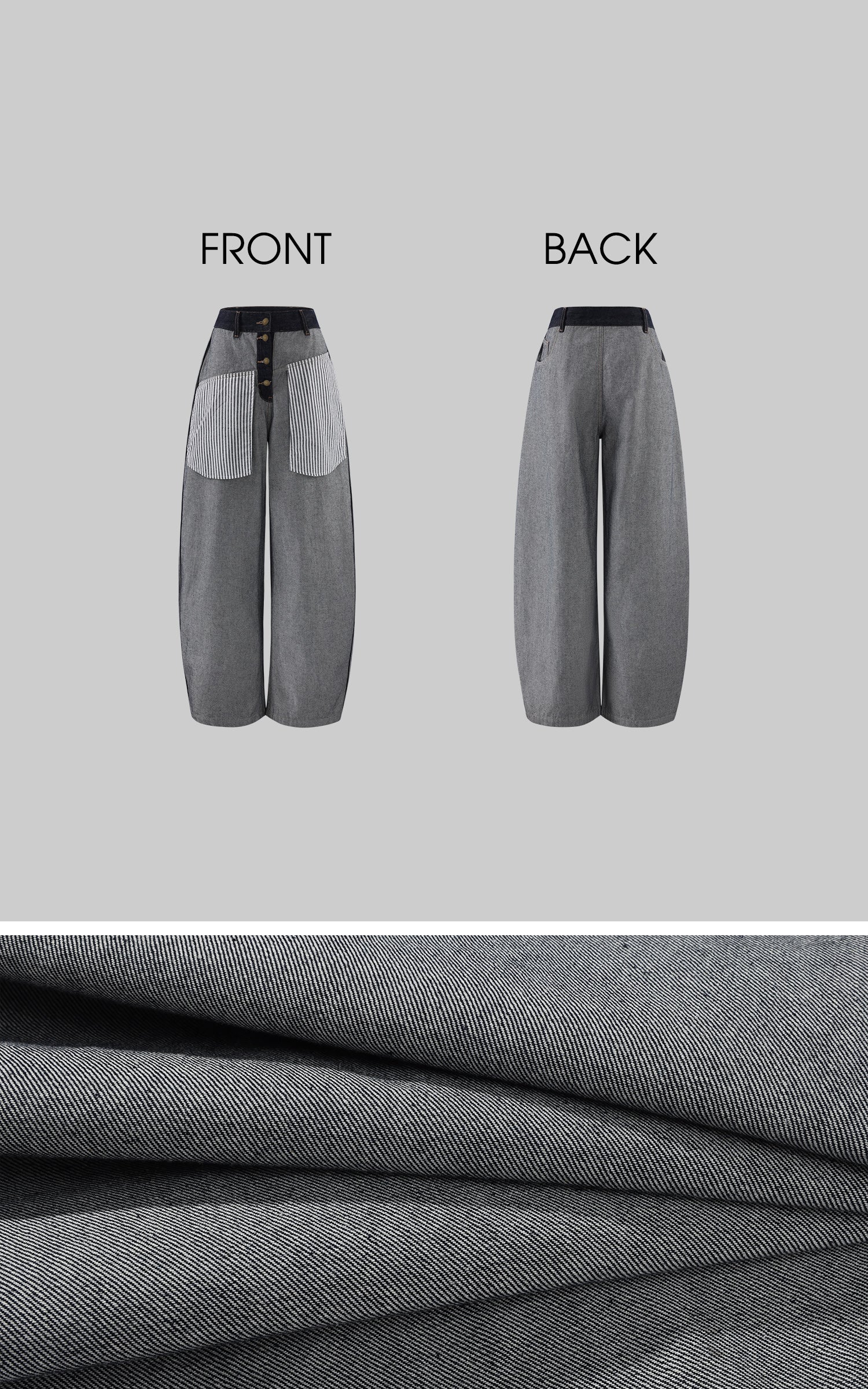 0122stepll Contrast Panel Wide Leg Denim Pants