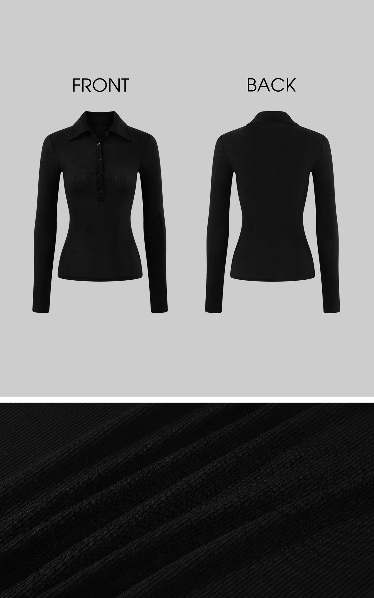 ROVENTE Ribbed Long-Sleeve Polo Top with Extended Button Placket