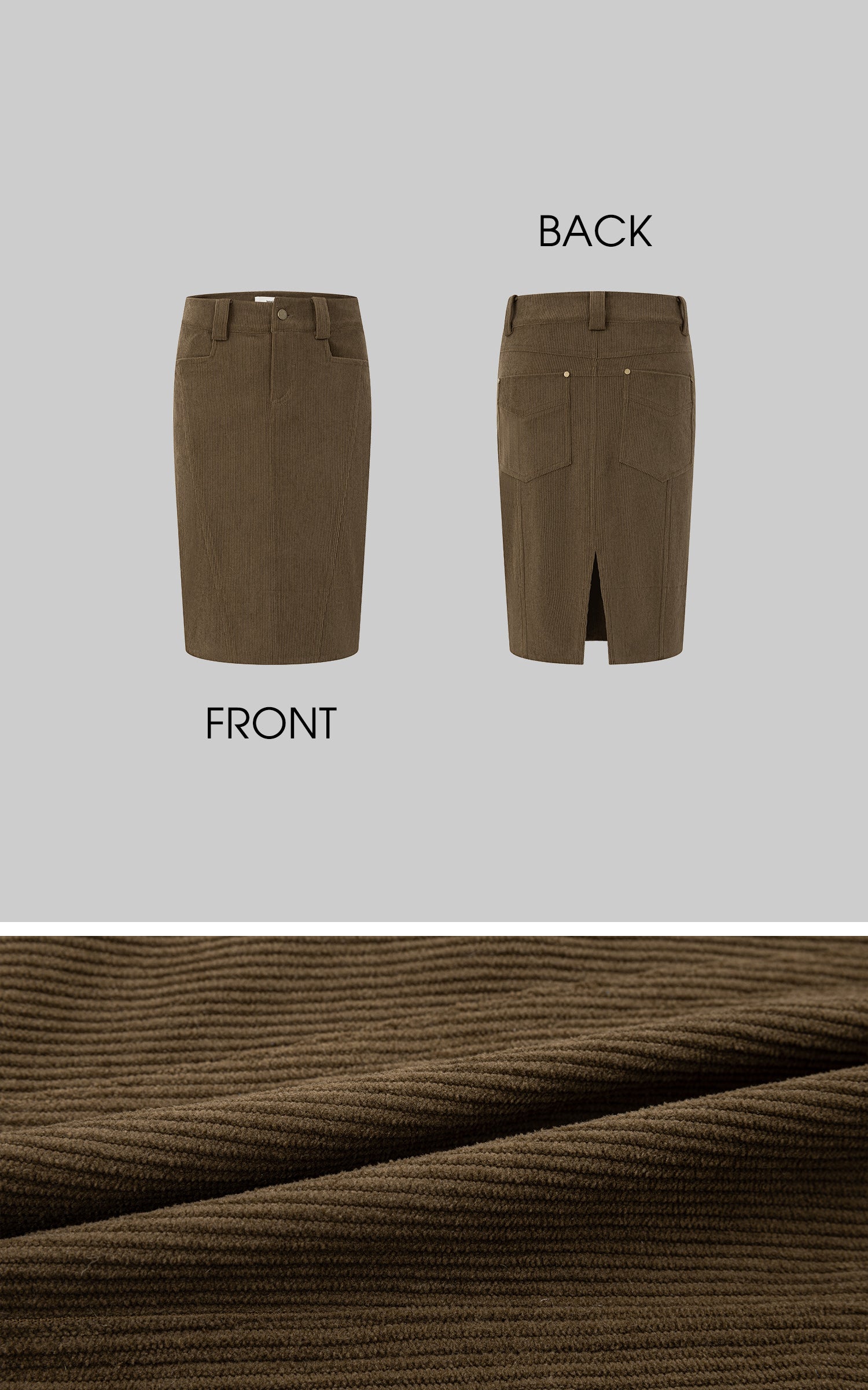 IAMXIAA 하이웨이스트 코듀로이 바디콘 미디 스커트