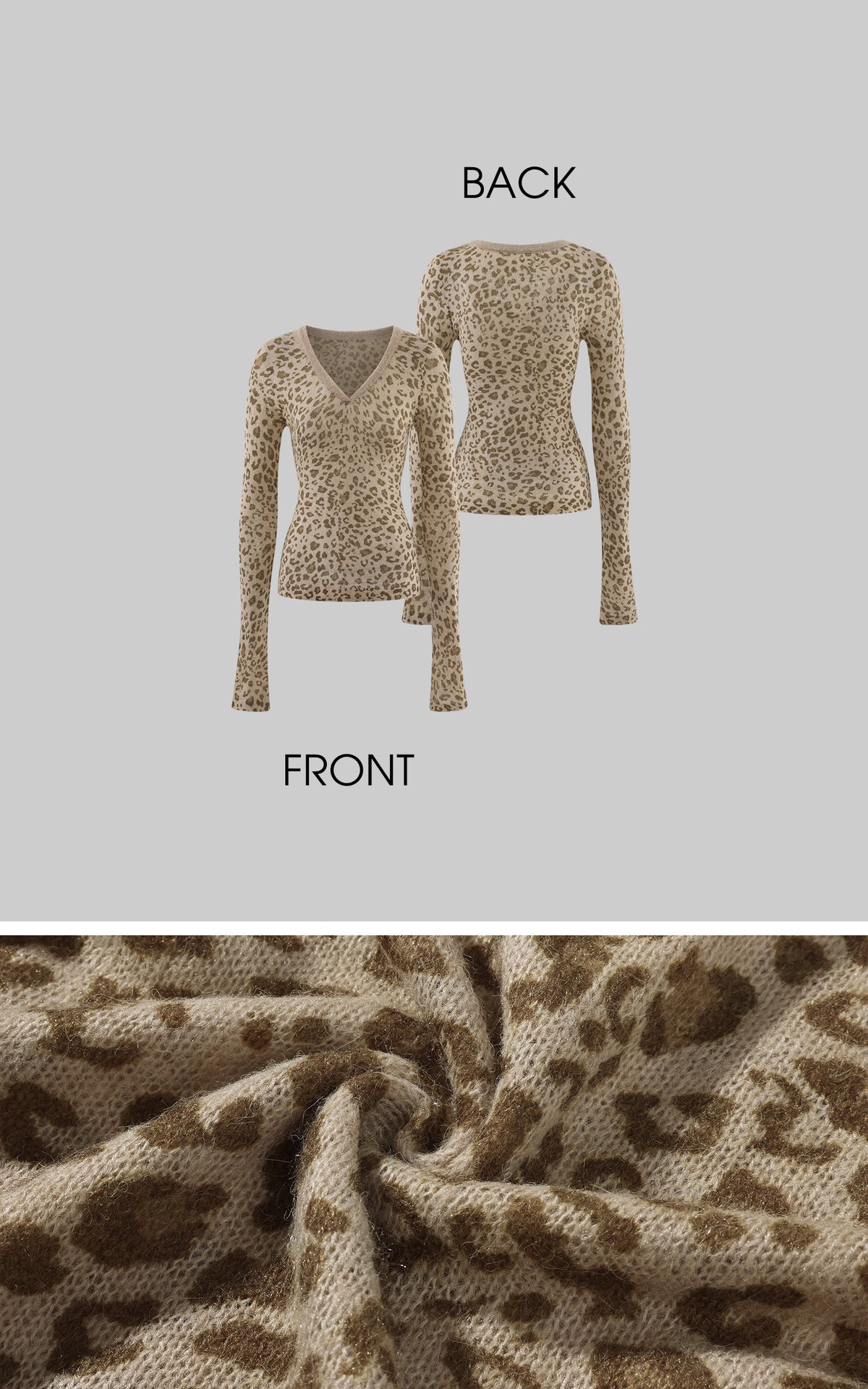 Rase le sol Leopard V-Neck Knit Base Layer Top