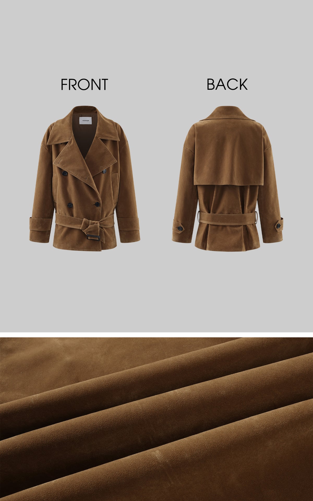 0122stepll Vintage Suede Oversized Double Breasted Belted Trench Jacket