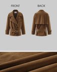 0122stepll Vintage Suede Oversized Double Breasted Belted Trench Jacket