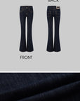 IAMXIAA Denim Jacket and Flared Jeans Set for Women Retro Dark Wash Two Piece Outfit
