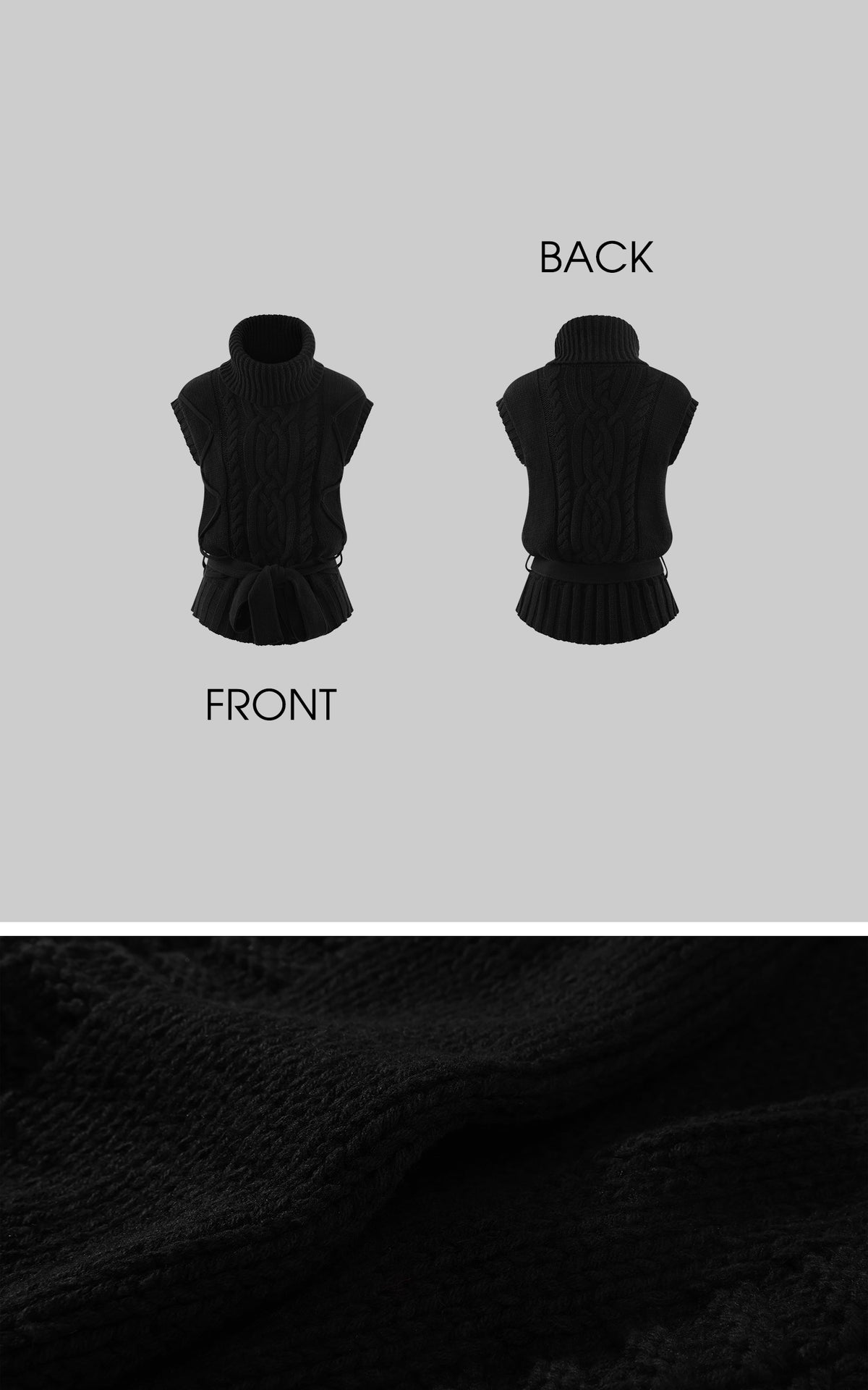 0122stepll Deconstructed Cable Knit Belted Turtleneck Vest
