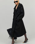 0122stepll Oversized Military Belted Long Wool Trench Coat